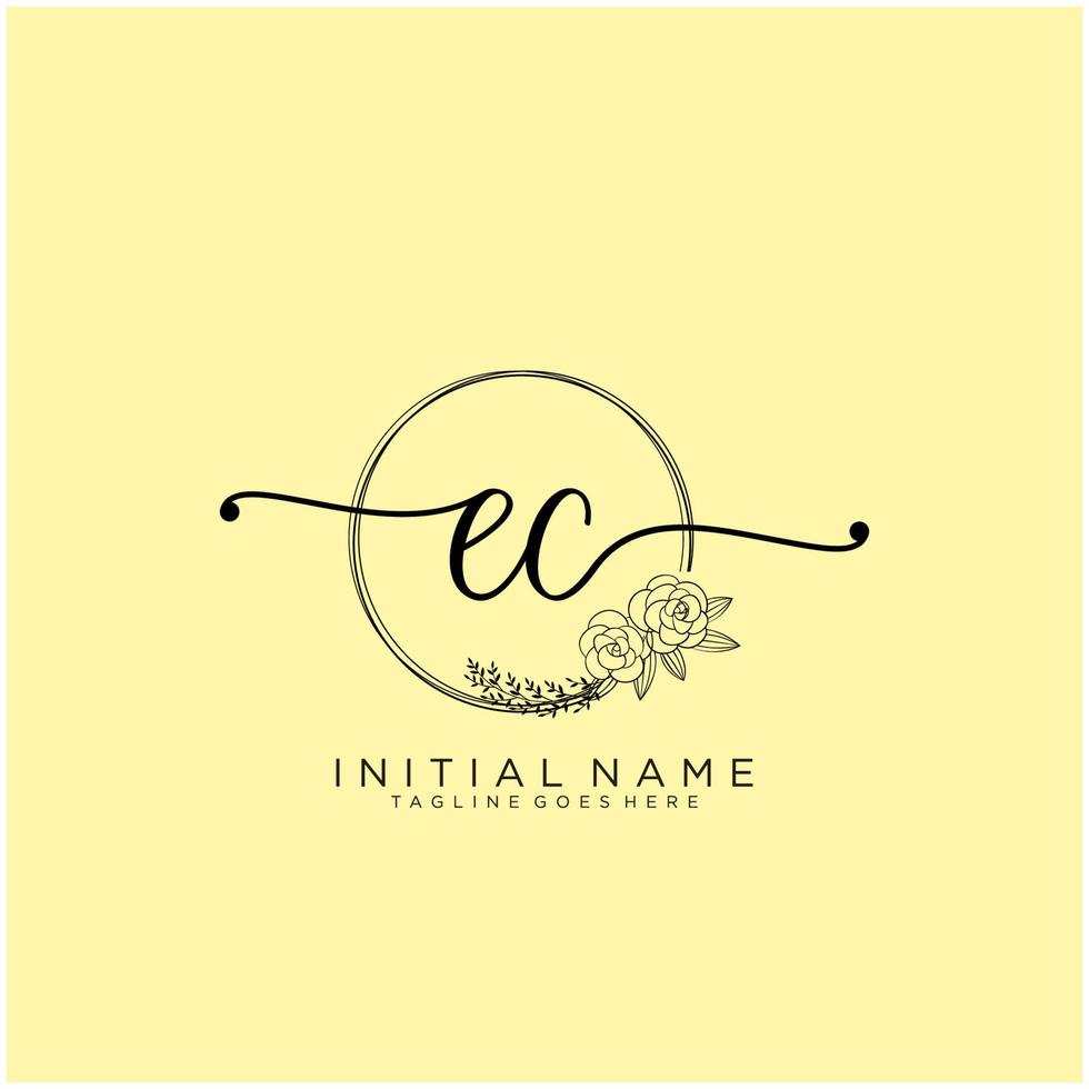Initial EC feminine logo collections template. handwriting logo of initial signature, wedding, fashion, jewerly, boutique, floral and botanical with creative template for any company or business. vector