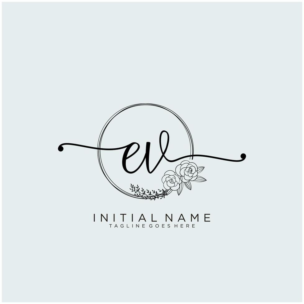 Initial EV feminine logo collections template. handwriting logo of initial signature, wedding, fashion, jewerly, boutique, floral and botanical with creative template for any company or business. vector