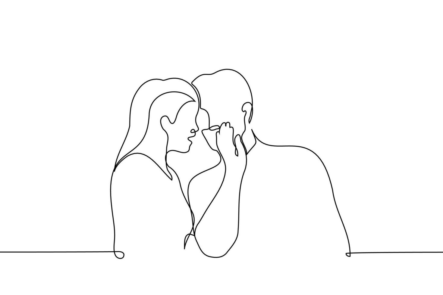 man whispering something in ear of shocked woman - one line drawing vector. the concept gossip vector