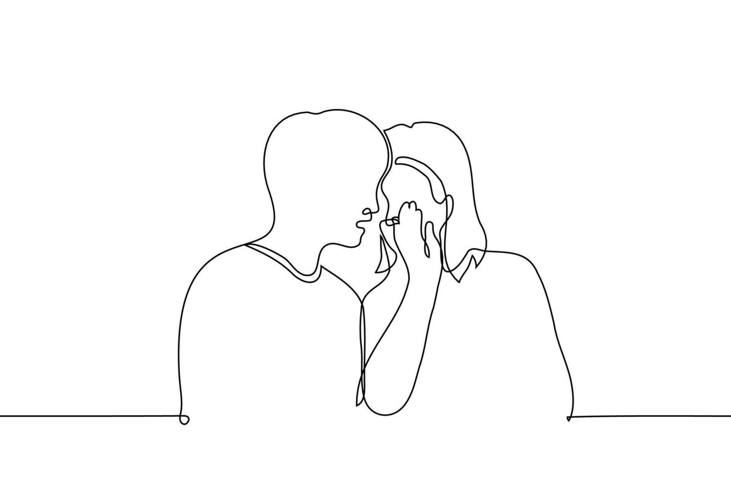 woman whispering something in ear of shocked man - one line drawing vector. the concept gossip vector