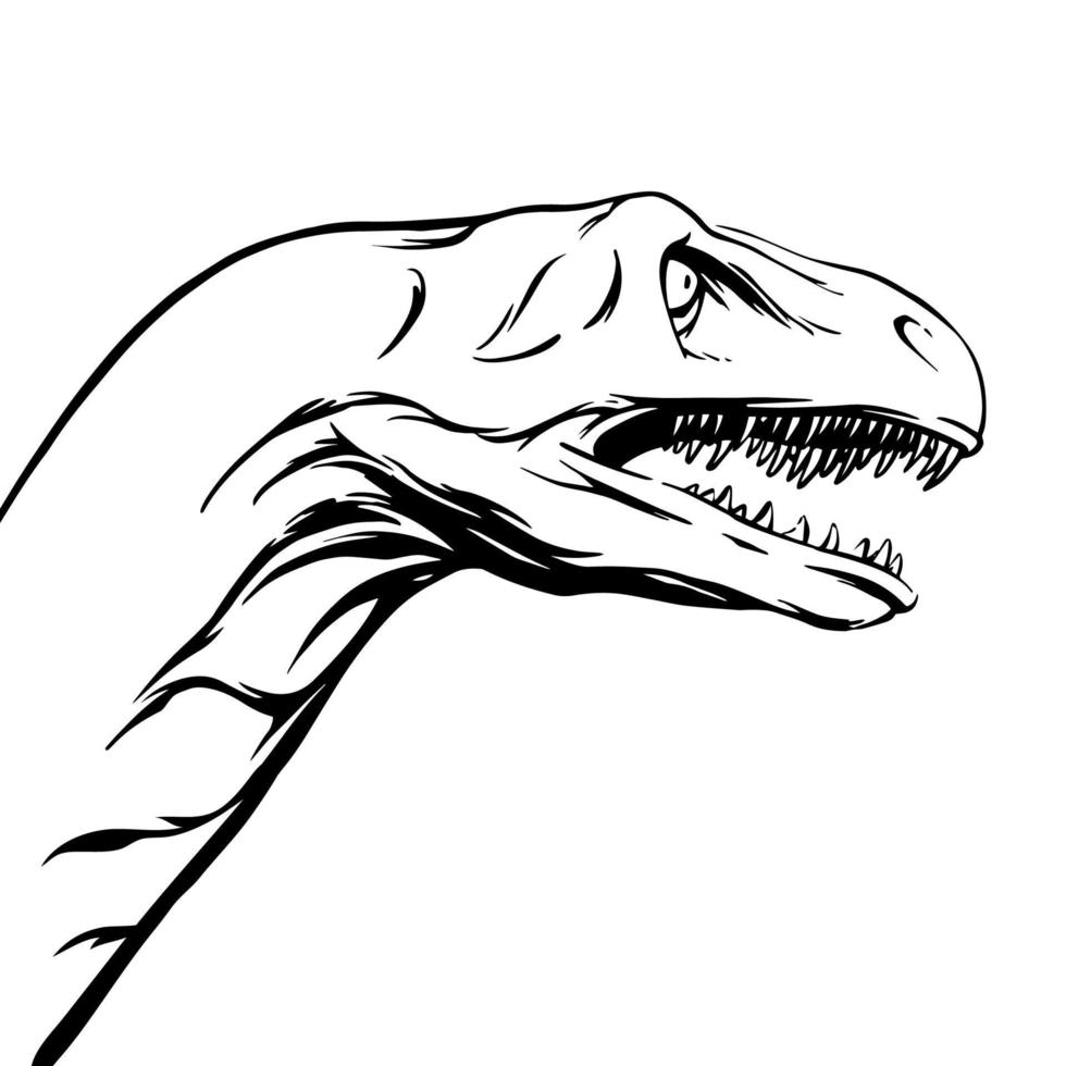 Drawn brontosaurus head isolated on white background for print and design. Vector illustration.