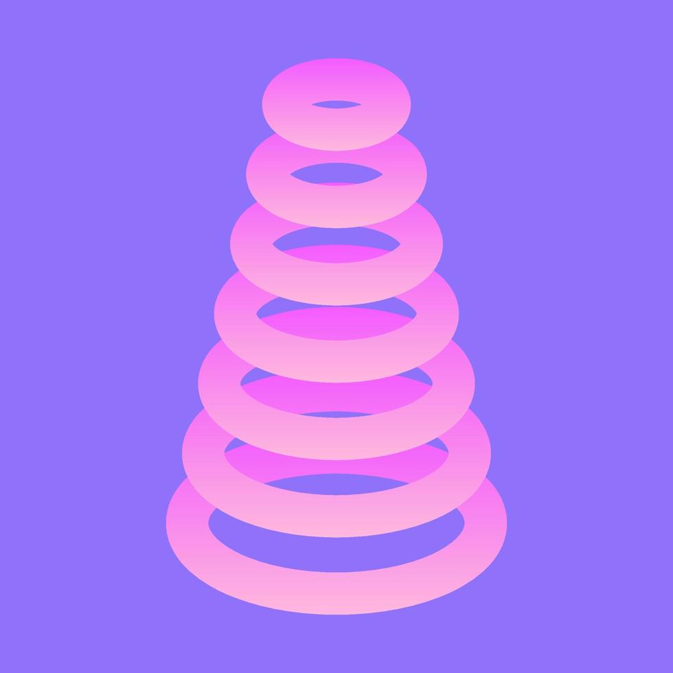 Pyramid of rings. Abstract poster with colorful 3d rings. Geometric gradient background in minimal style. Vector clipart