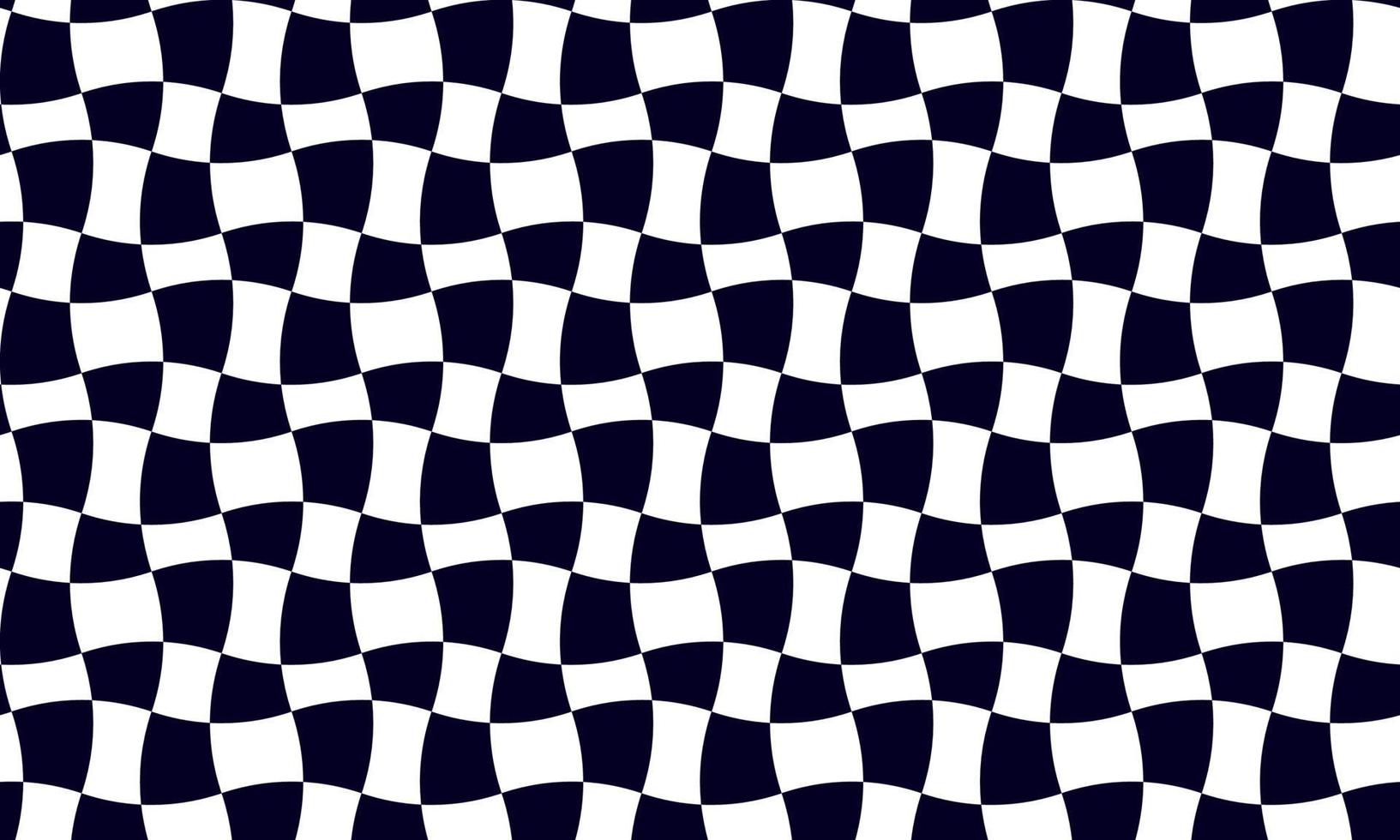 Black and white pattern of a curved chessboard in flat style for printing and decoration. Vector illustration.