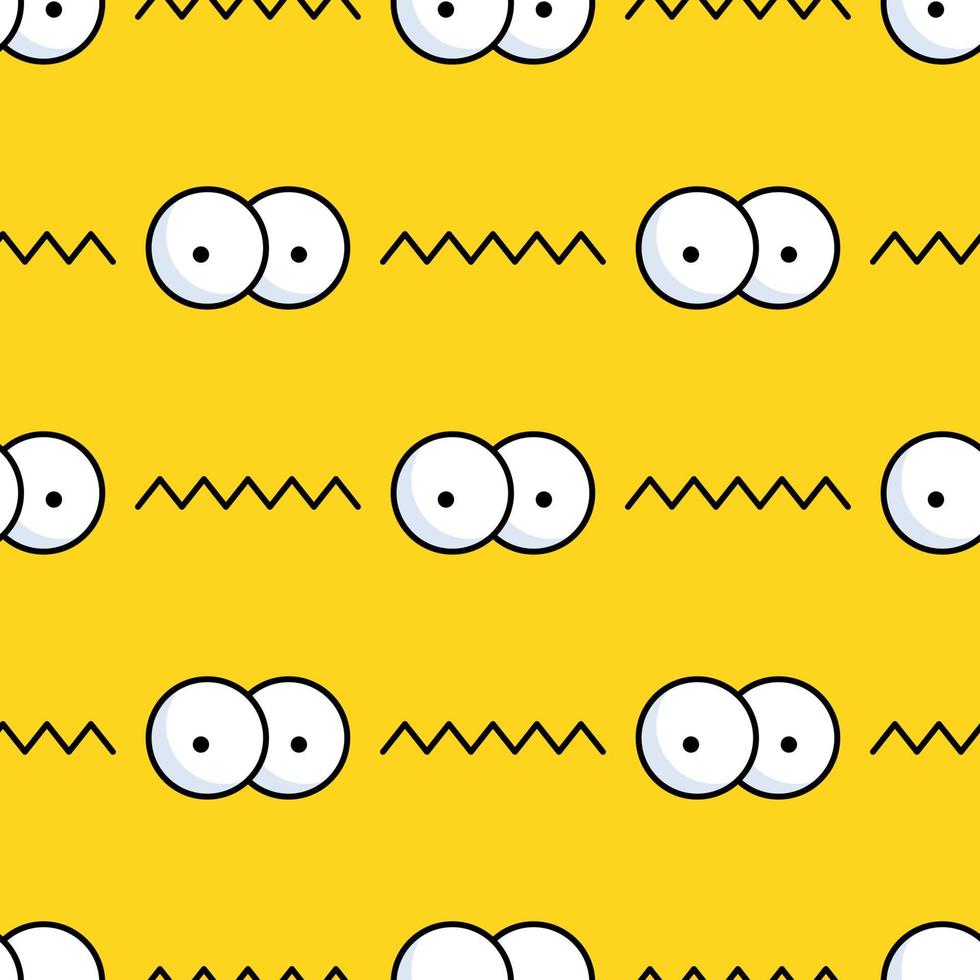 Cartoon eye pattern on yellow background for print and design. Vector illustration.