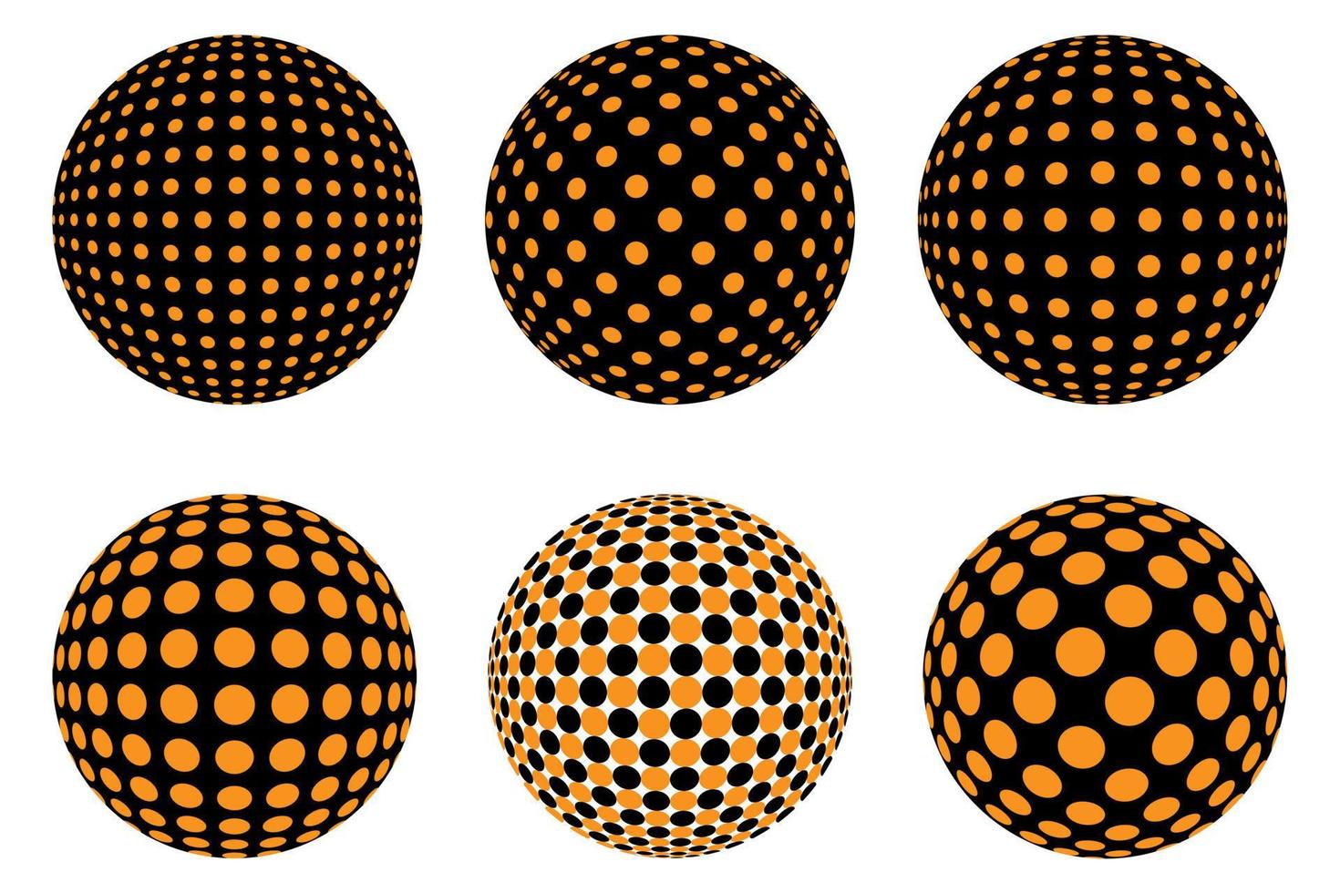 Set of Decorative Dotted spheres isolated. 3D style Abstract balls with circle patterns. Vector illustration