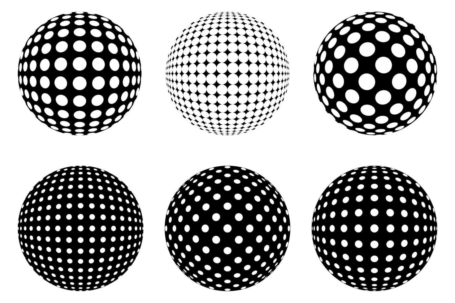 Set of Decorative Dotted spheres isolated. 3D style Abstract balls with circle patterns. Vector illustration