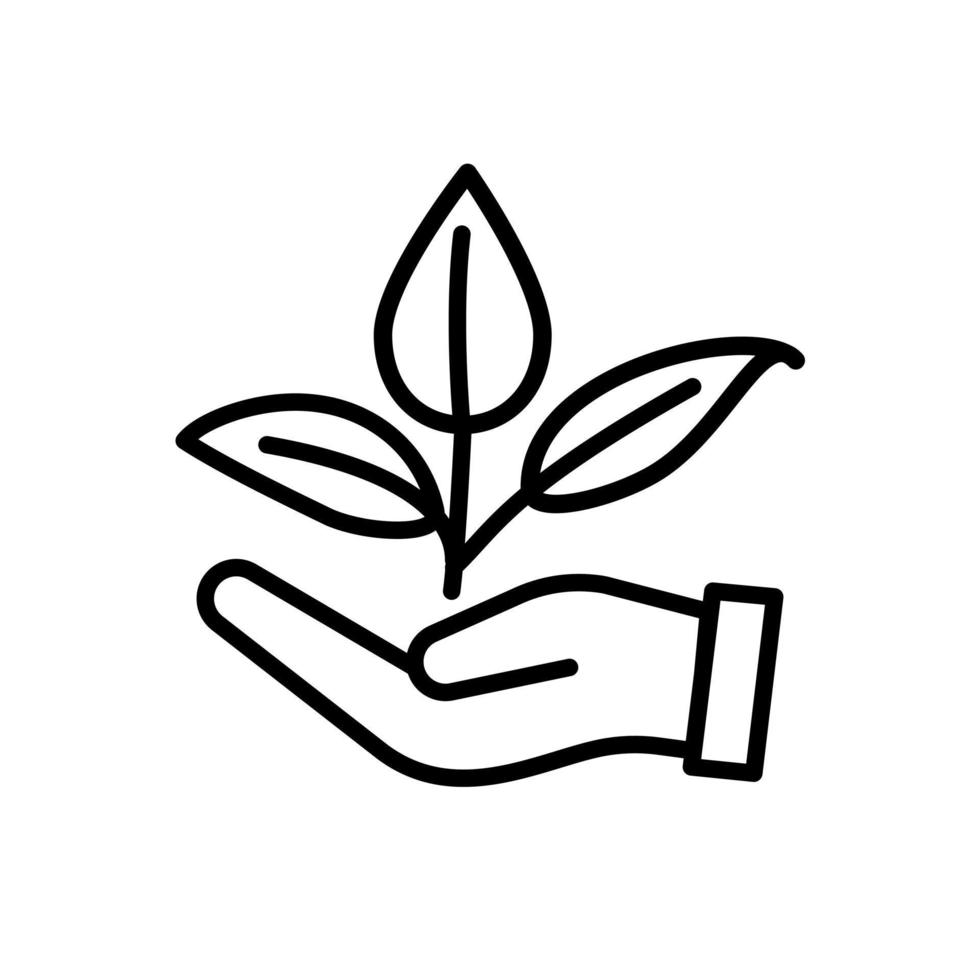 Plant sprout in a hand icon symbol. Protecting natural resources concept. Vector illustration
