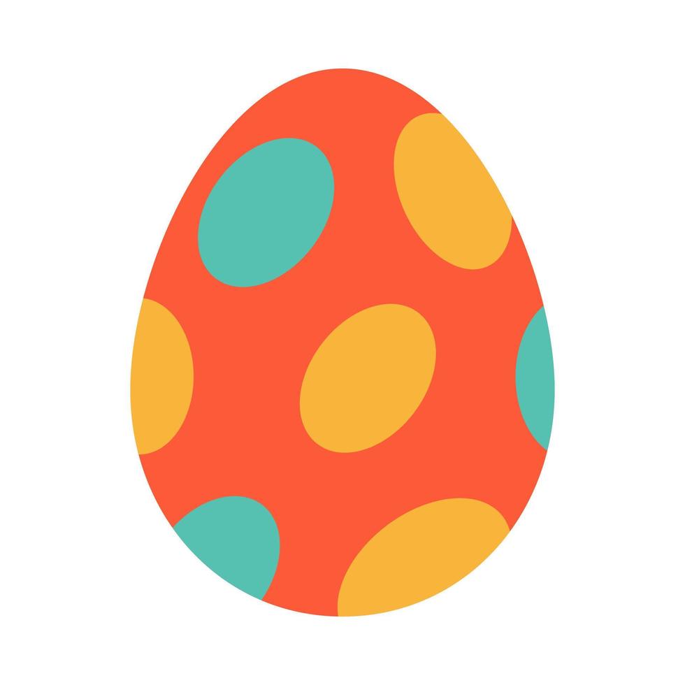 Easter red egg with abstract ovals. Egg hunt. Easter tradition. Easter red egg with green and yellow circles in flat design. vector