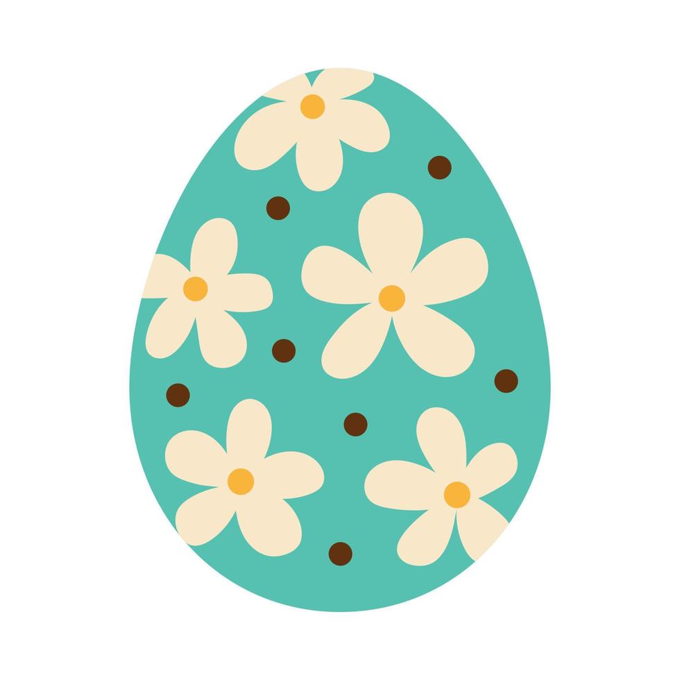 Easter green egg with white flowers and brown dots. Egg hunt. Easter tradition. Easter green egg with chamomile flowers in flat design. vector