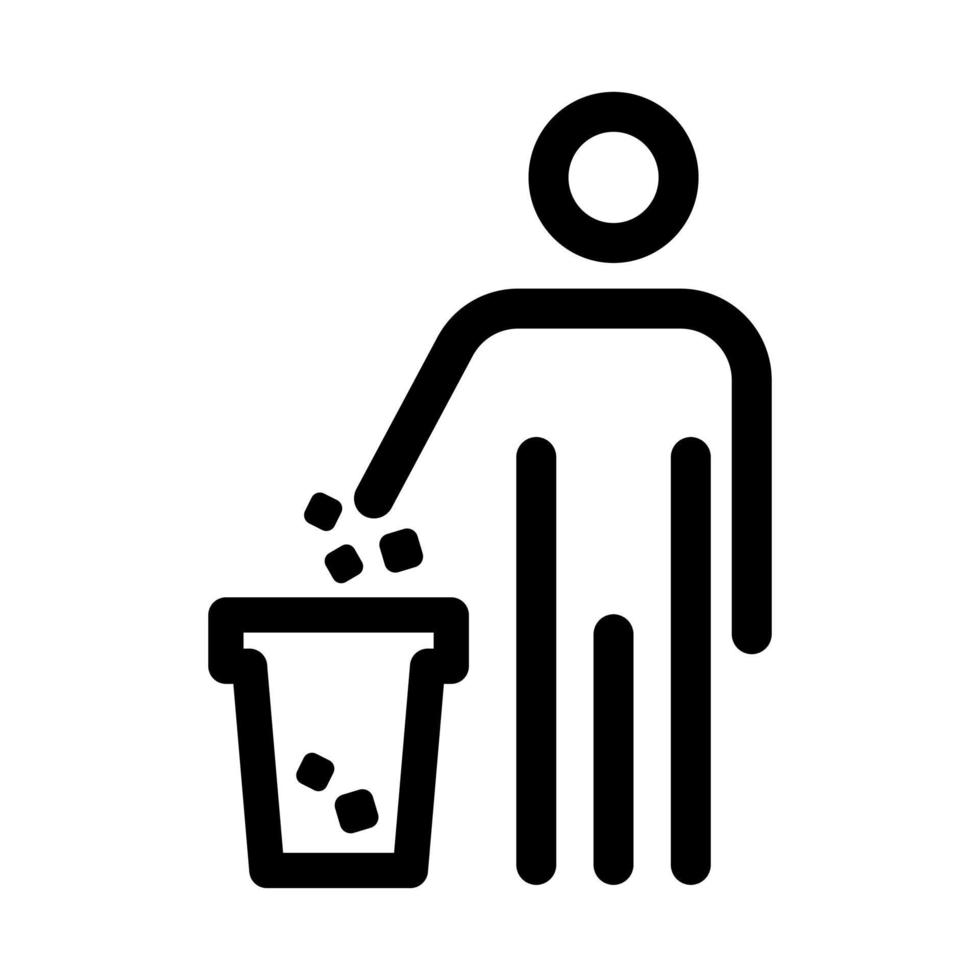 vector icono con personas lanza basura en compartimiento. línea mantener limpiar signo. editable ataque. Por favor soltar camada en basura poder.