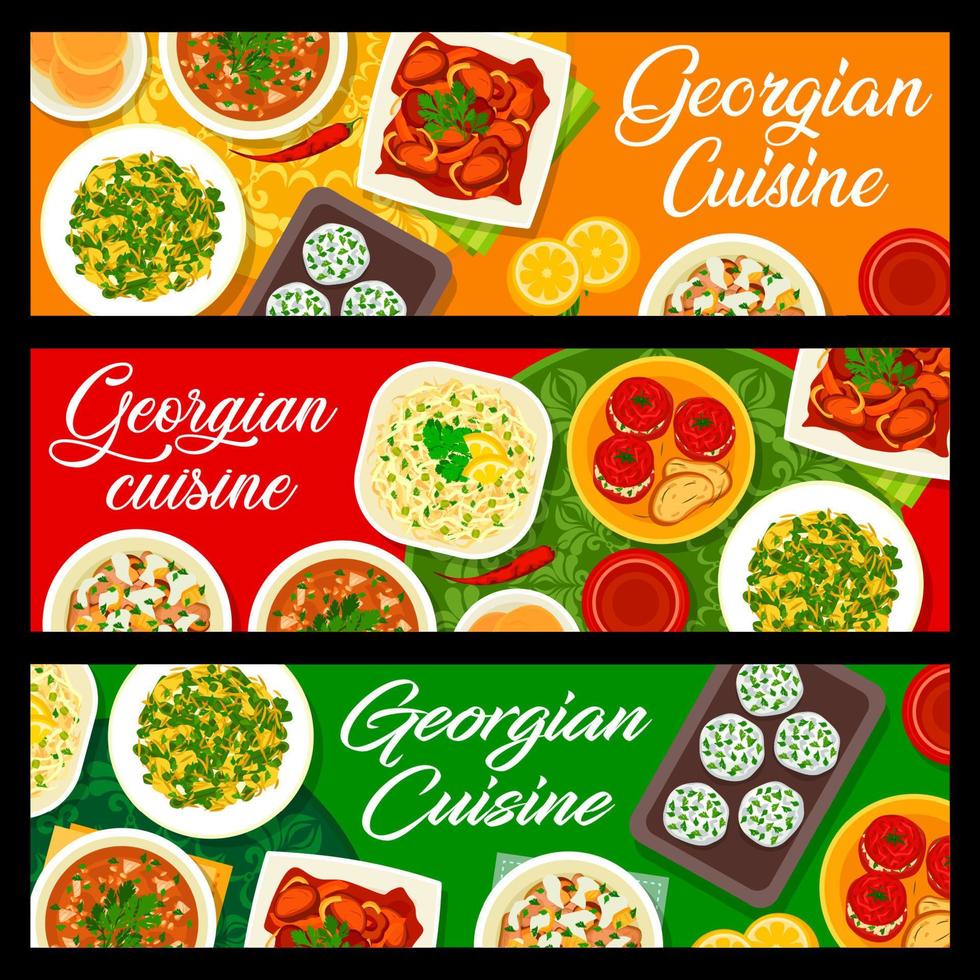 Georgian cuisine restaurant meals vector banners