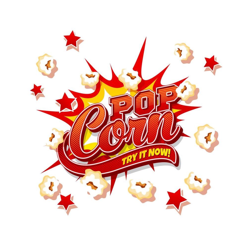 Popcorn snack explosion, cartoon pop corn burst vector