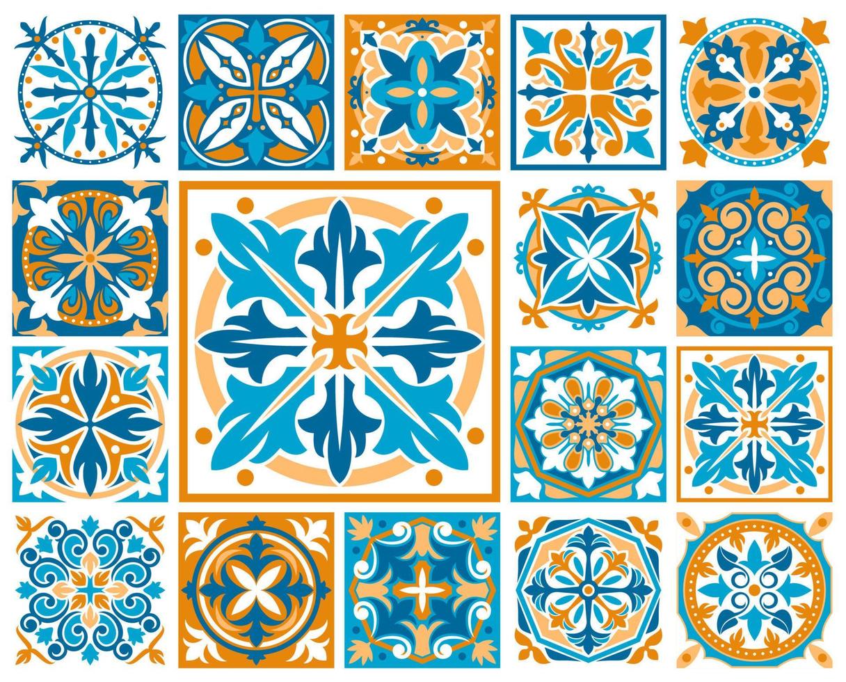 Moroccan azulejo tile patterns, majolica ornament vector