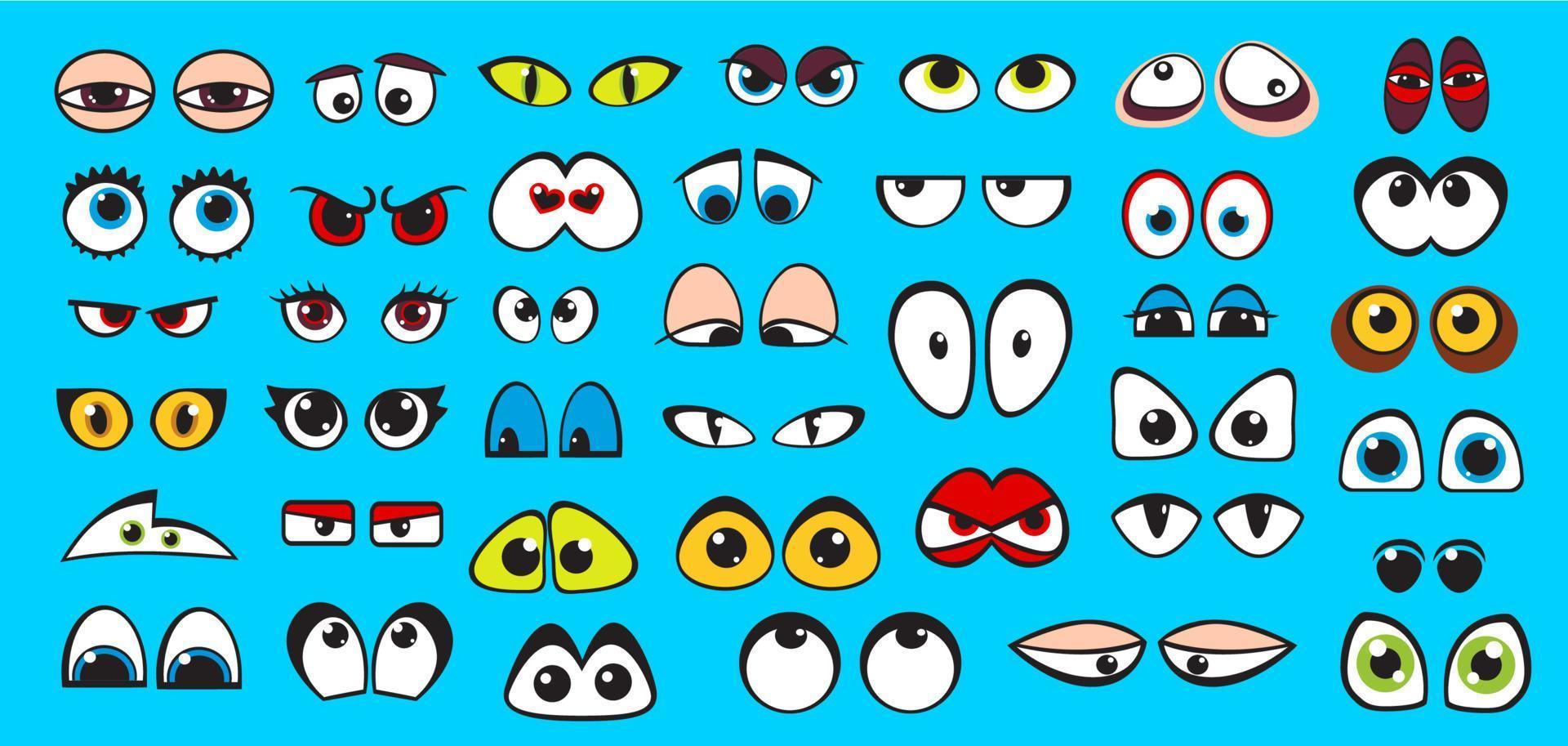 Cartoon comic eyes characters, emotion expressions vector