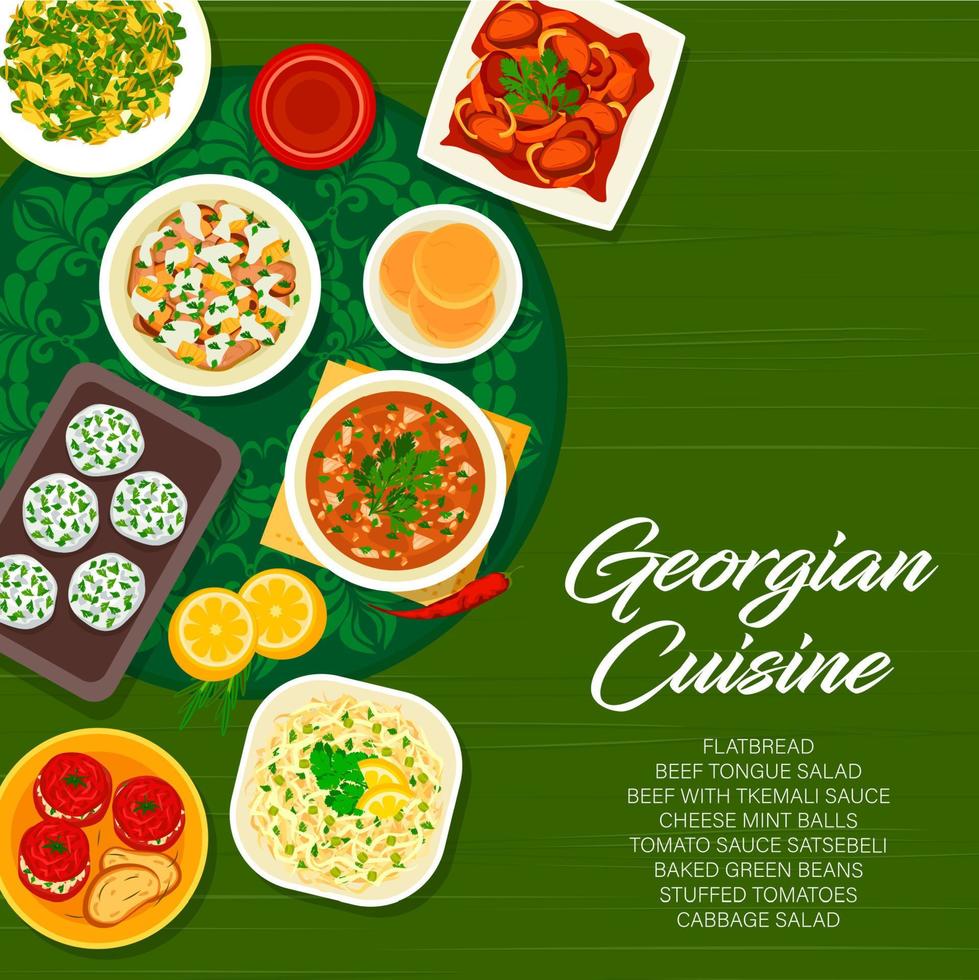 Georgian cuisine meals and dishes menu cover vector