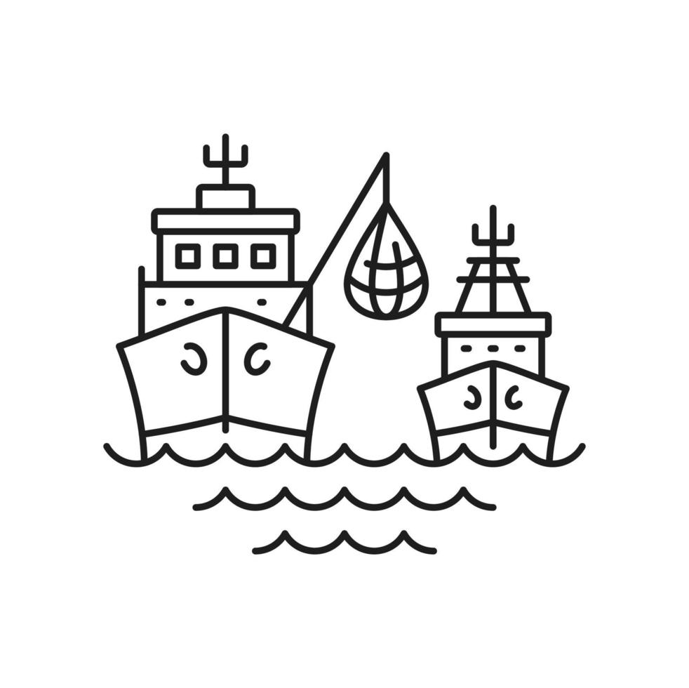 Shipping seafood industry boat isolated line icon vector