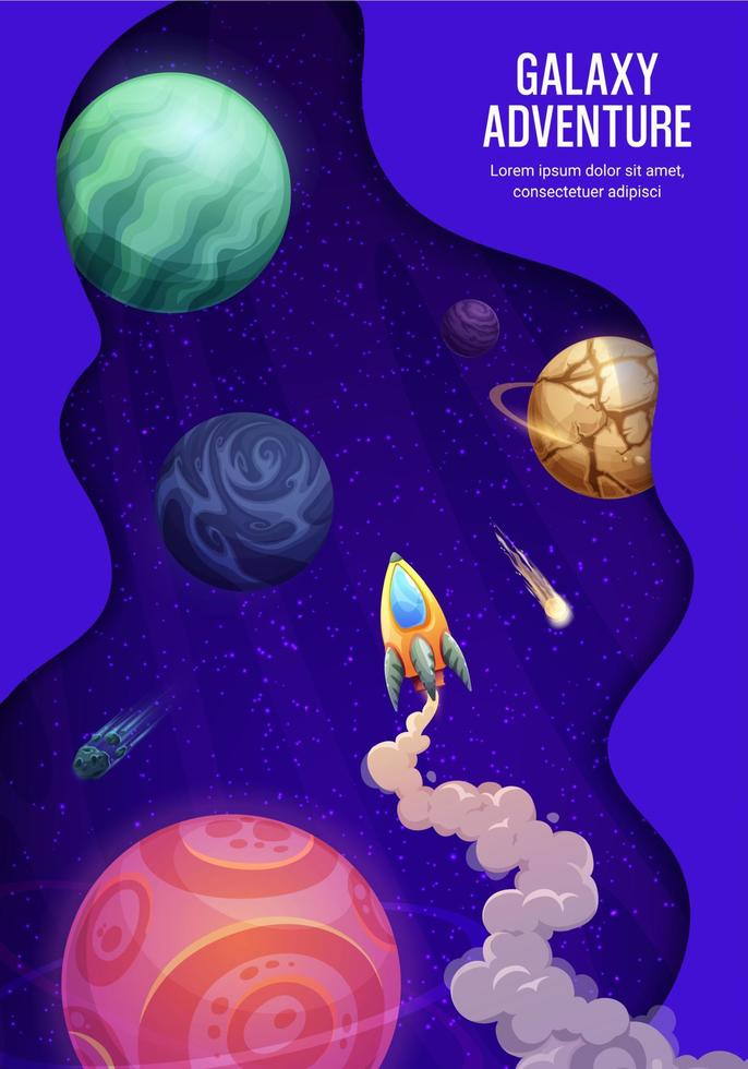 Space landing page, paper cut galaxy landscape vector