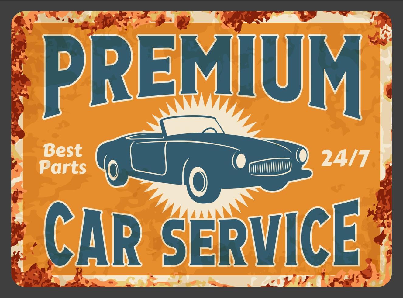 Vintage premium car repair service rusty plate vector