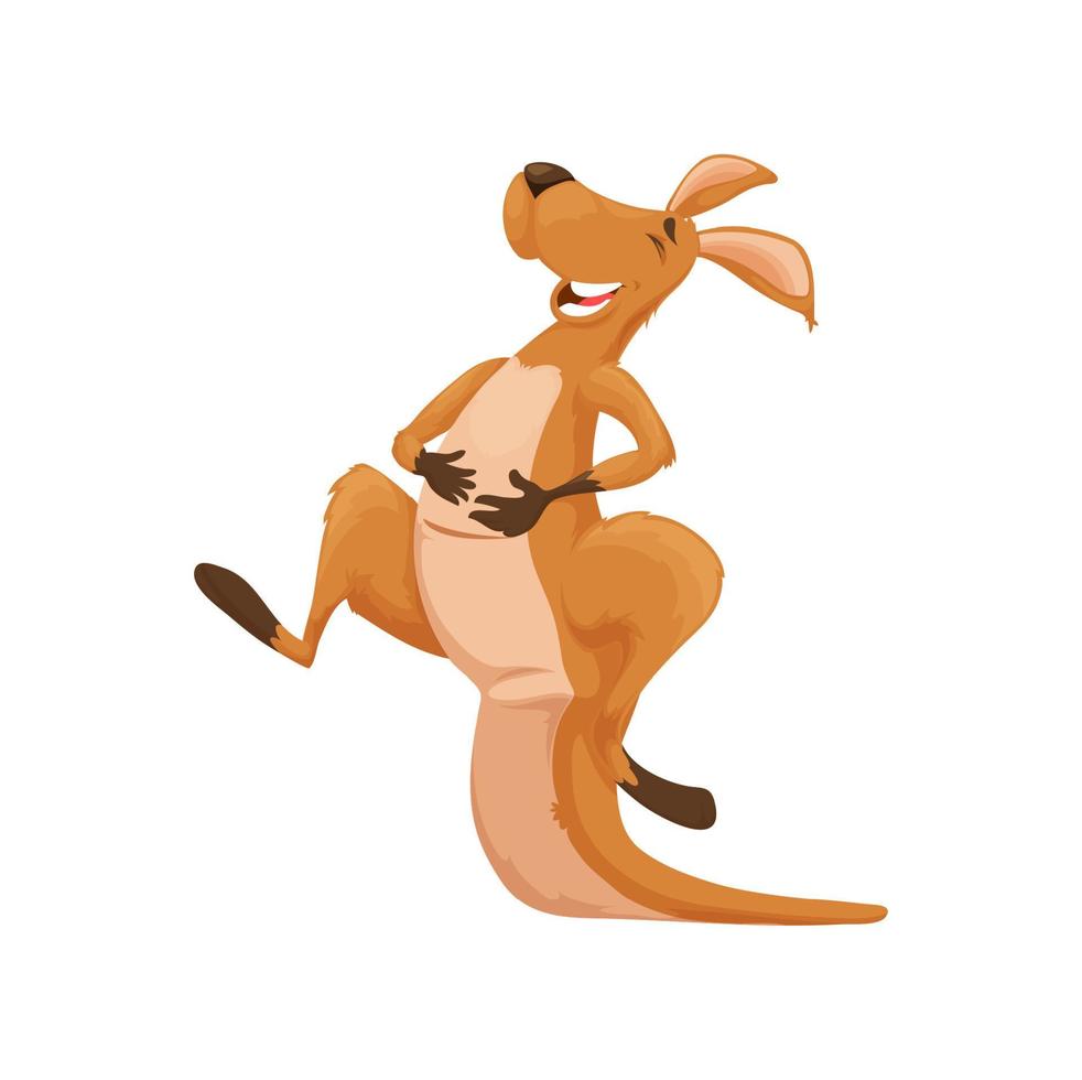 Cartoon kangaroo character laughing, happy wallaby vector