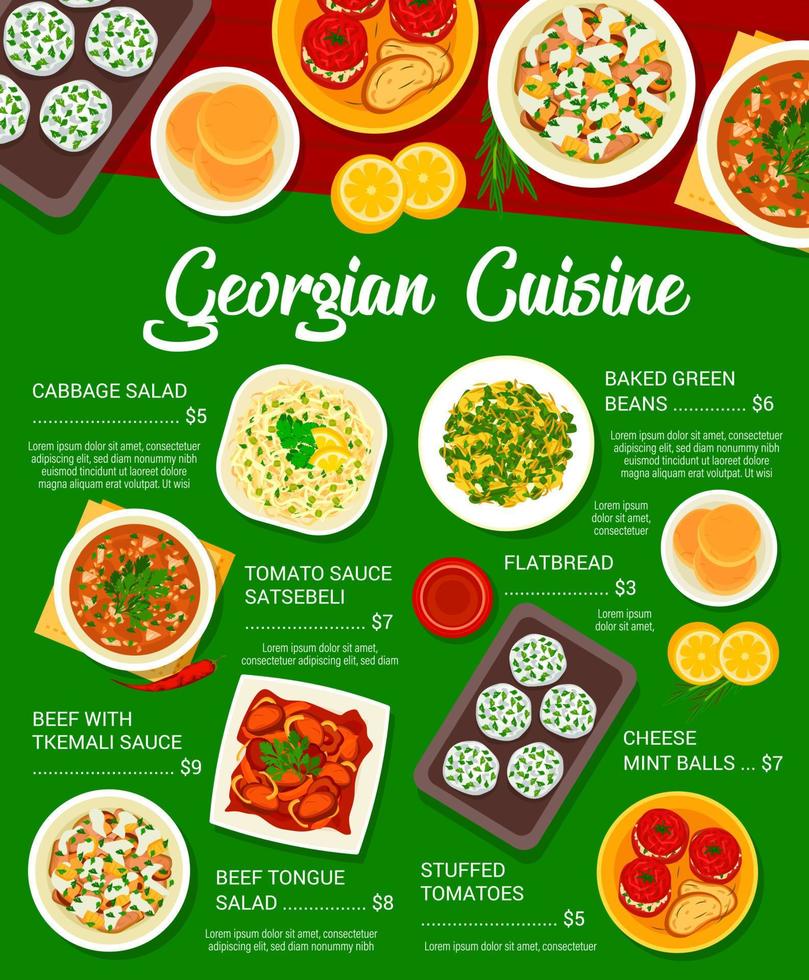 Georgian cuisine meals menu vector template