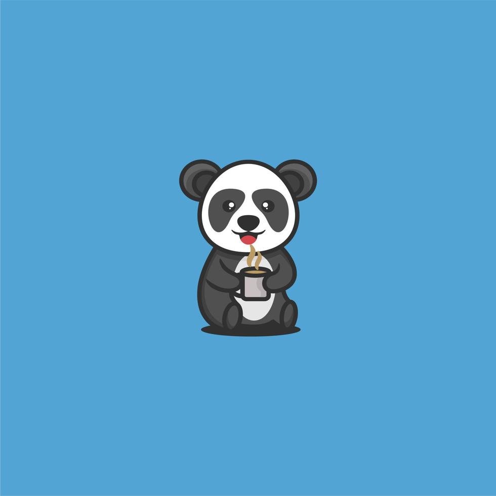 Cute panda sitting drinking coffee vector