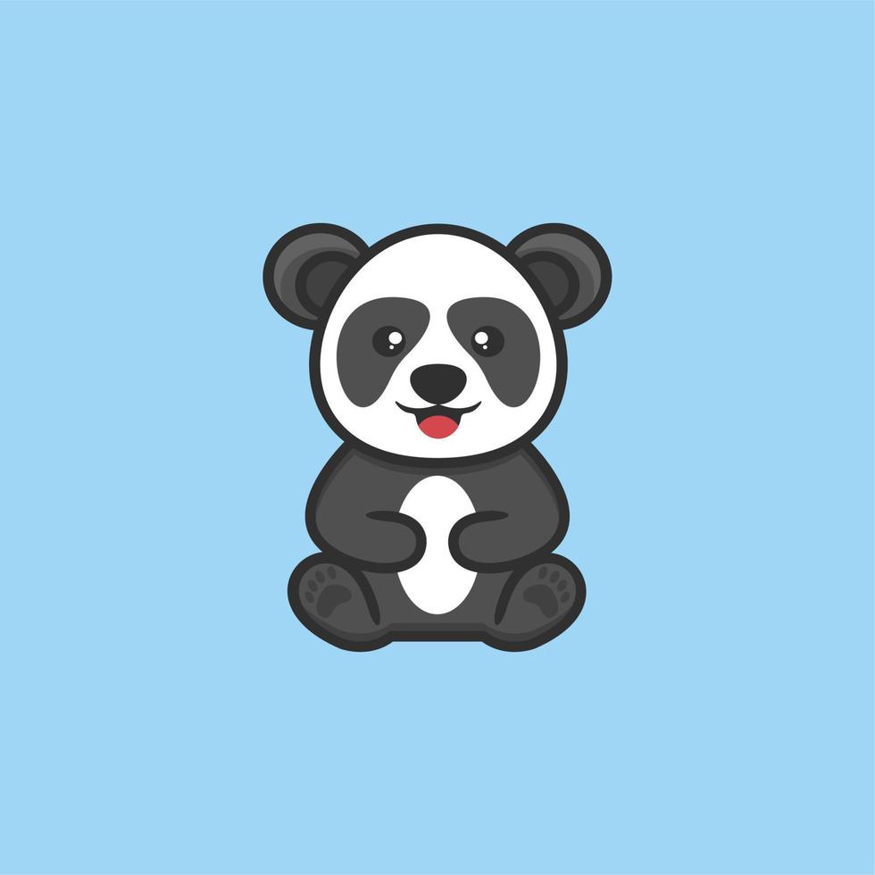 cute panda sitting logo design vector