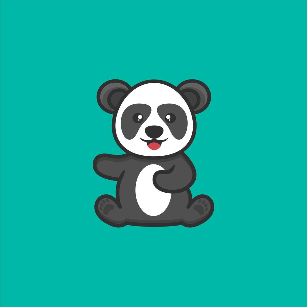 cute panda sitting logo design vector