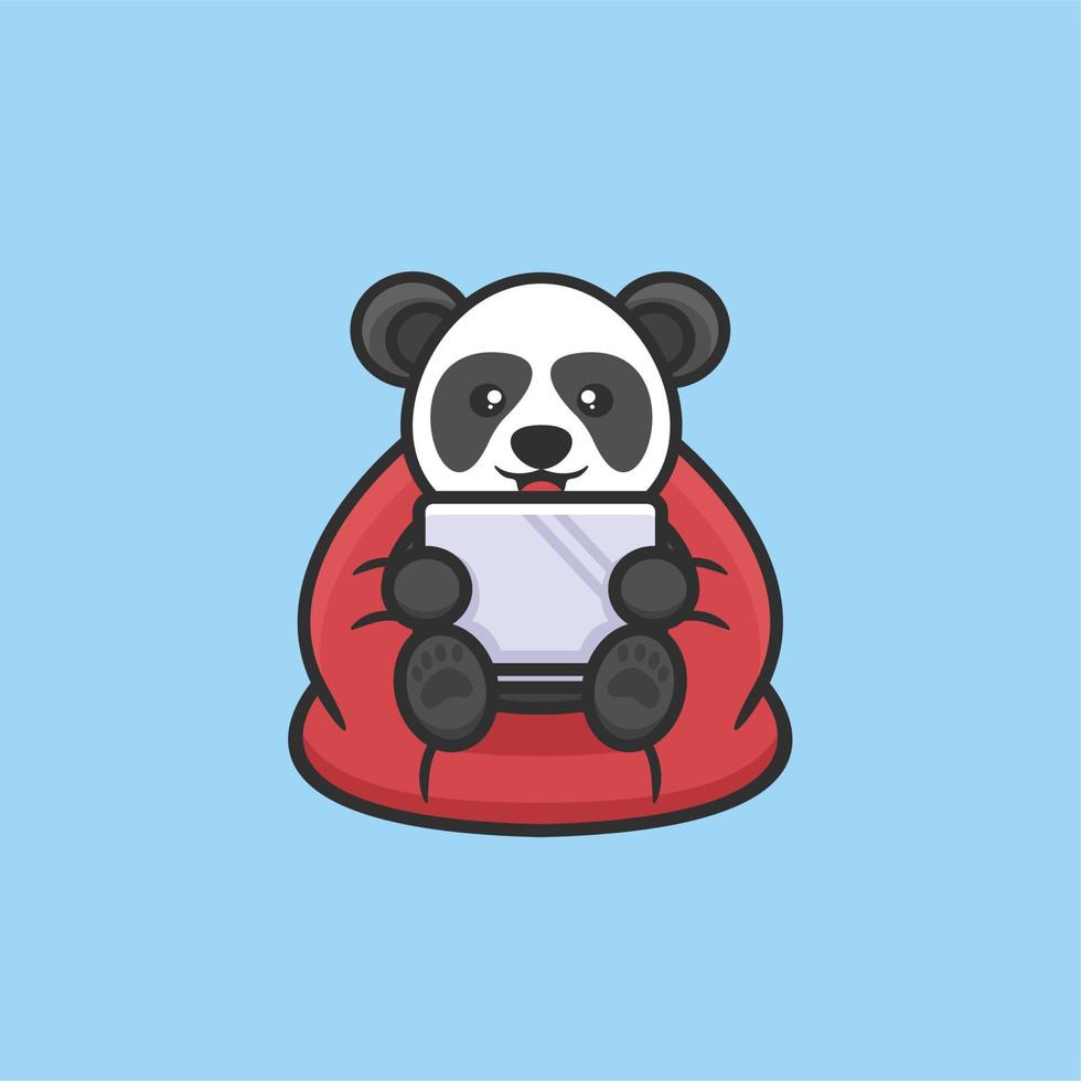 cute panda sitting logo design vector