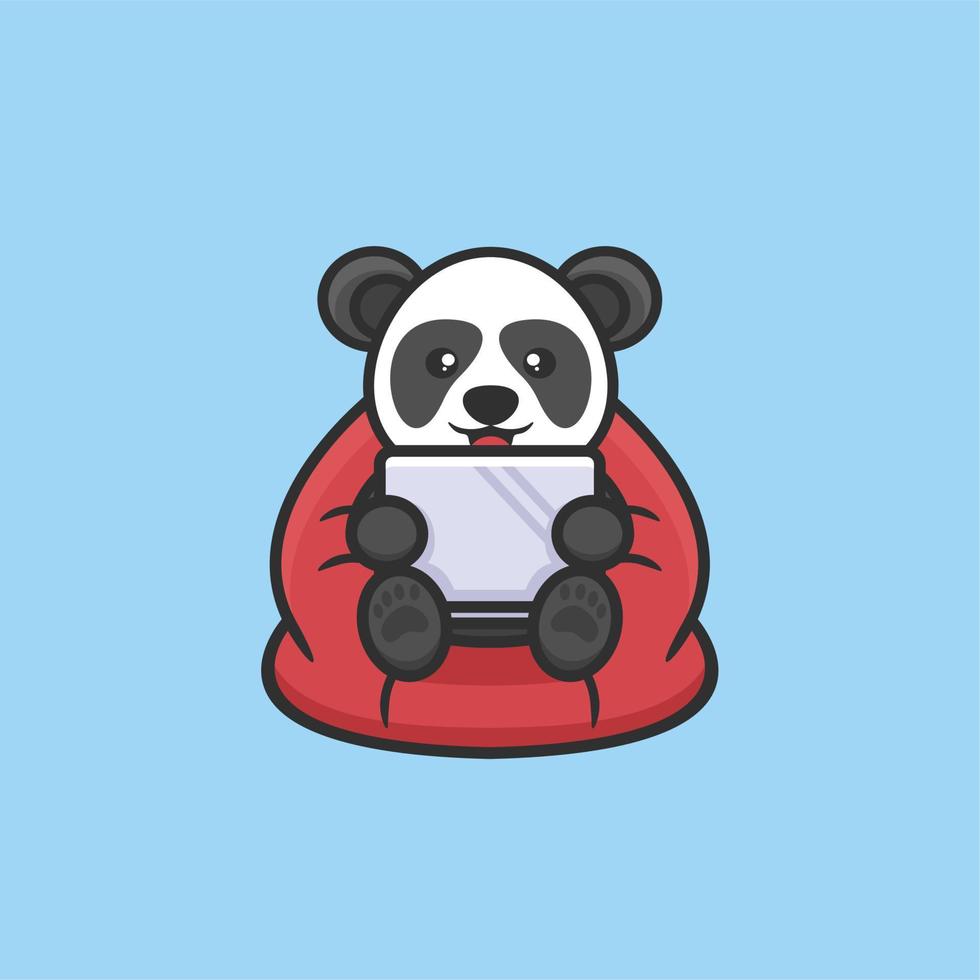 cute panda sitting logo design vector