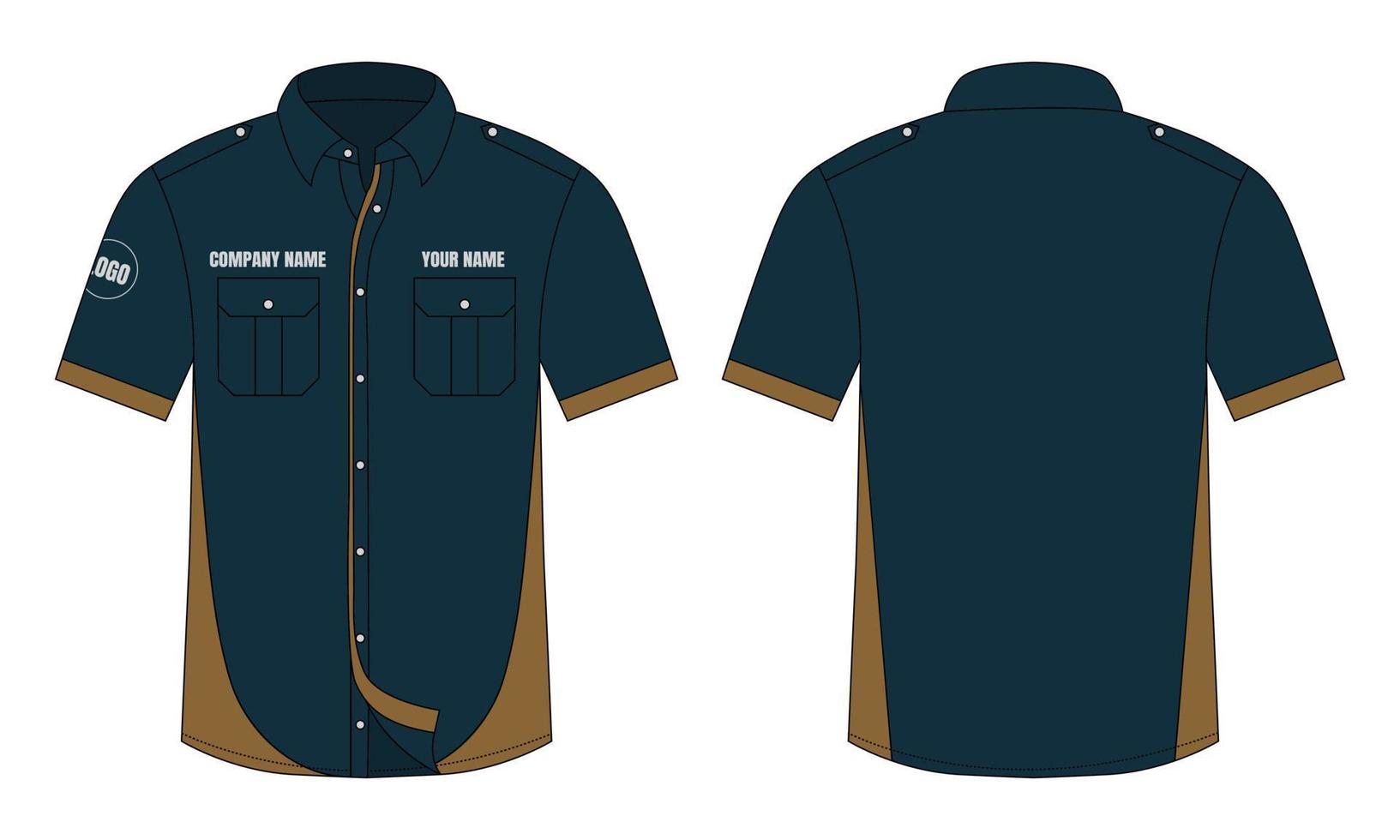 Office shirt mockup front and back view. Vector illustration
