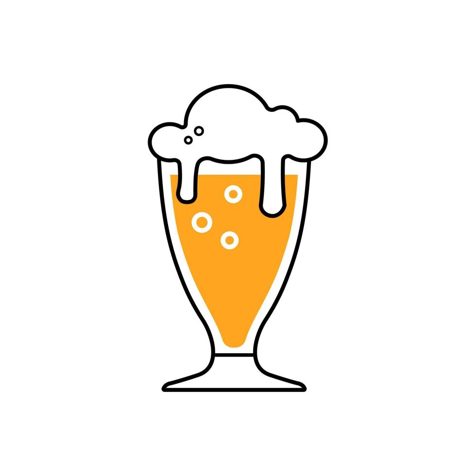 Beer glass colored icon isolated on white background. Beer Symbol. Vector Design Illustration. Outline style.