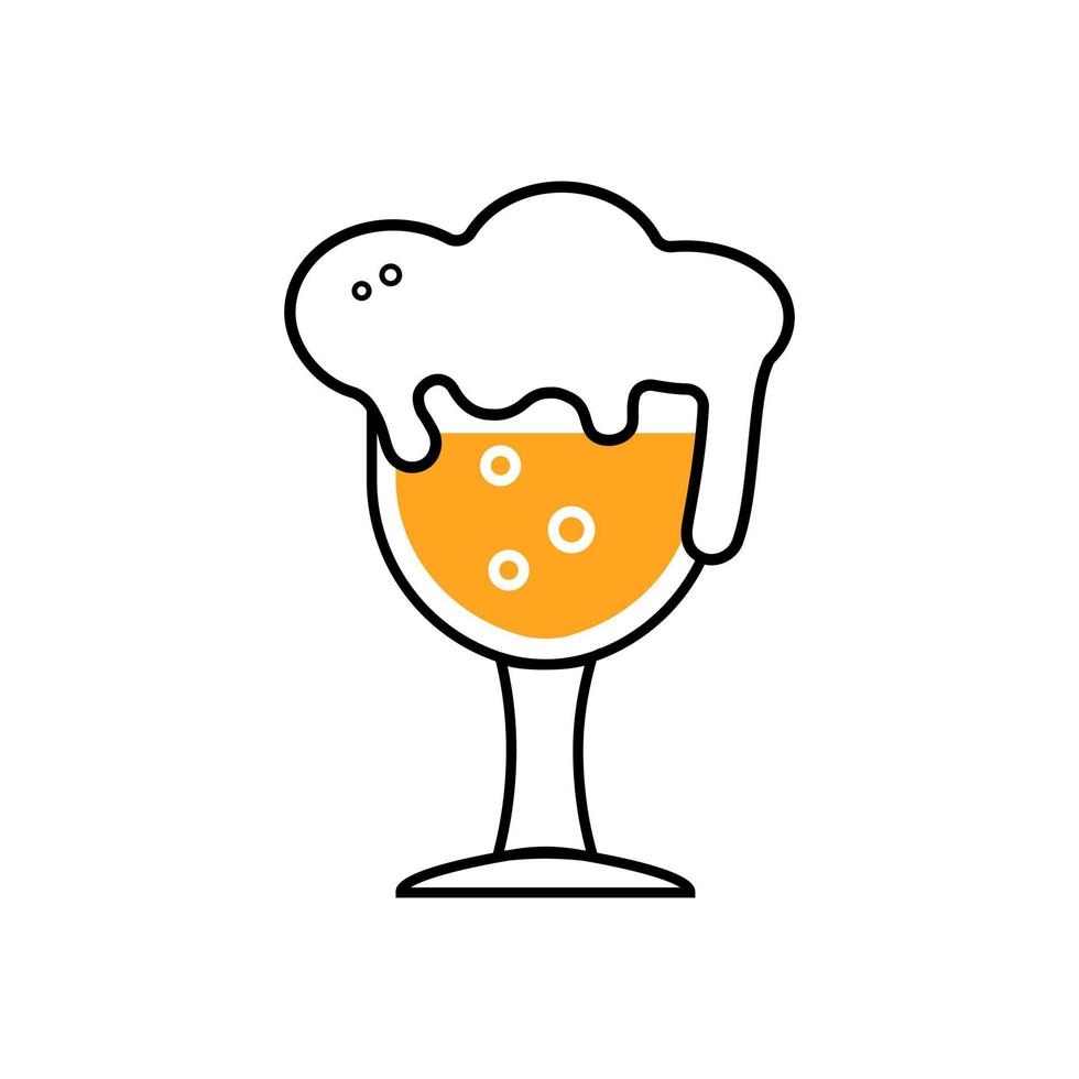 Beer glass colored icon isolated on white background. Beer Symbol. Vector Design Illustration. Outline style.