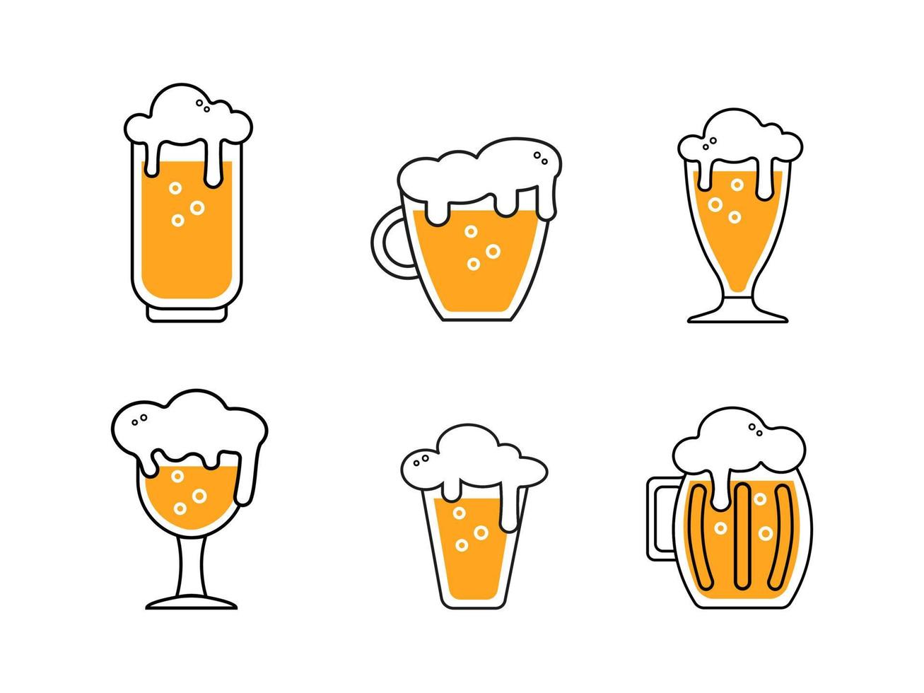 Cute beer glasses and mugs colored  icon isolated on white background. Beer Symbol. Vector Design Illustration. Outline style.