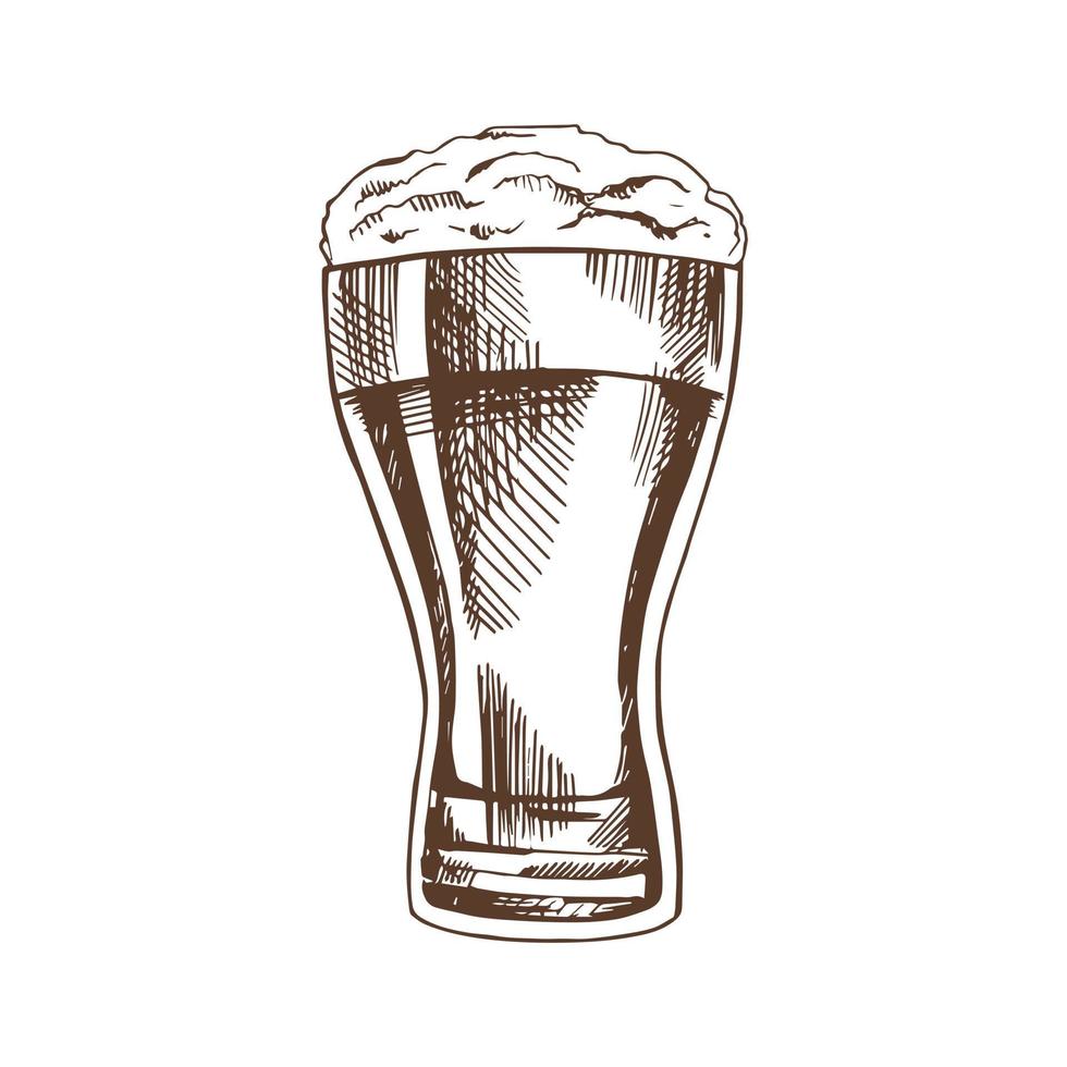 Hand-drawn sketch of  beer glass isolated on white background. Vector vintage engraved illustration.
