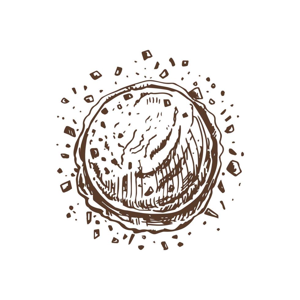 A hand-drawn sketch of ice cream scoop with flakes of dark chocolate. Vintage illustration. Element for the design of labels, packaging and postcards. vector