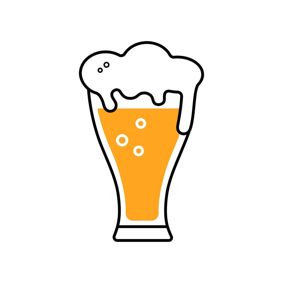 Beer glass colored icon isolated on white background. Beer Symbol. Vector Design Illustration. Outline style.