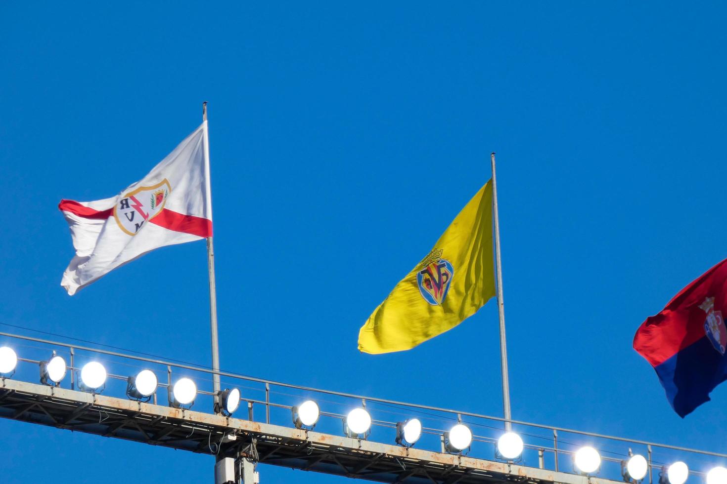 Flags of different countries and sports teams, flags with different coloured stripes. photo