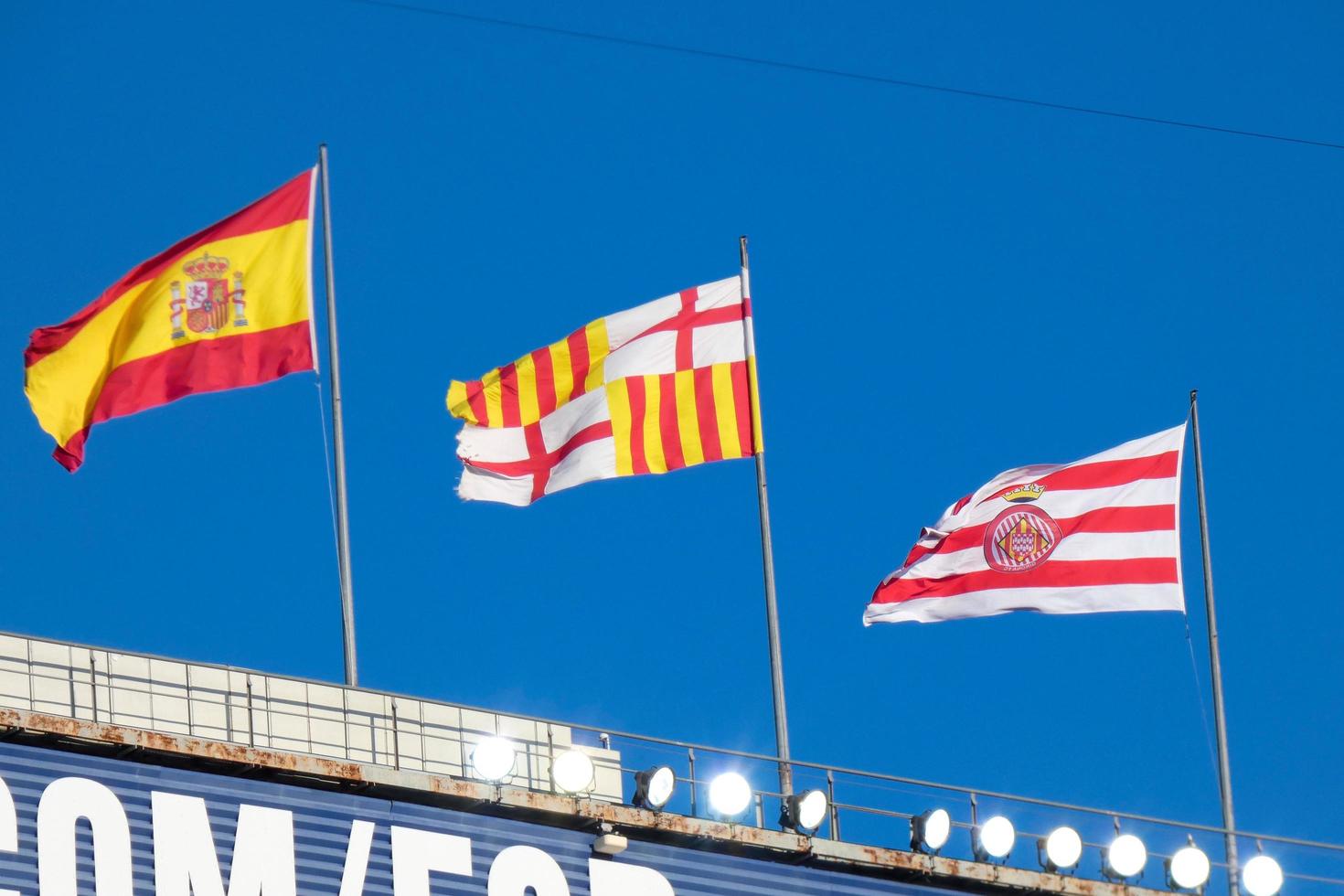 Flags of different countries and sports teams, flags with different coloured stripes. photo