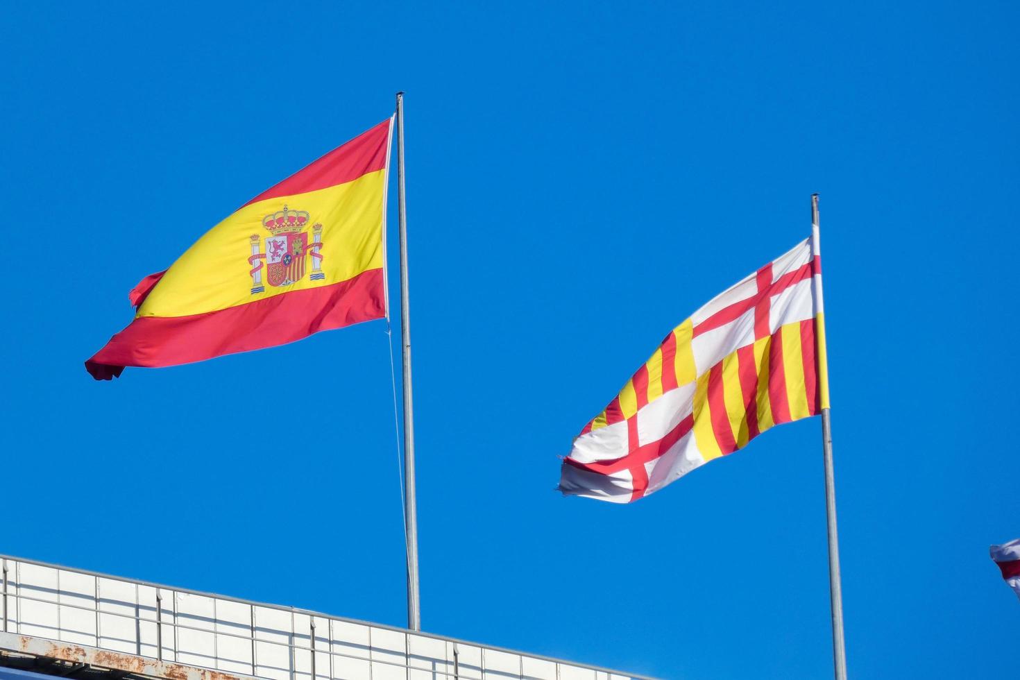 Flags of different countries and sports teams, flags with different coloured stripes. photo