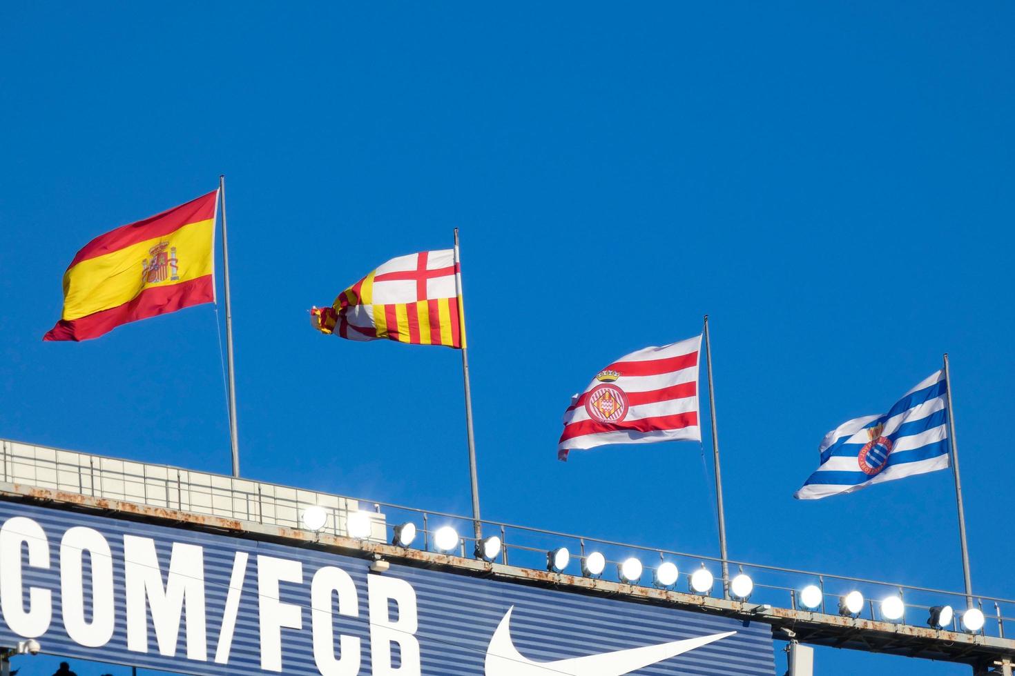 Flags of different countries and sports teams, flags with different coloured stripes. photo