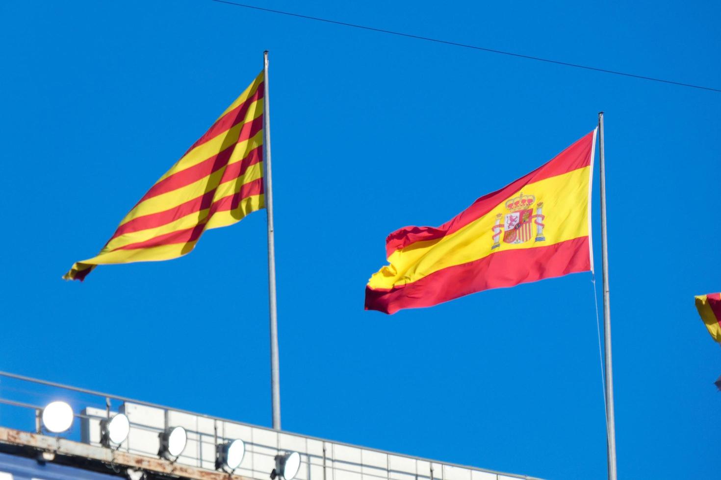 Flags of different countries and sports teams, flags with different coloured stripes. photo