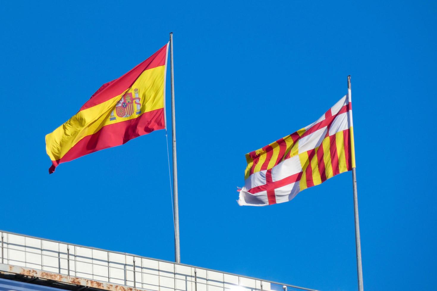 Flags of different countries and sports teams, flags with different coloured stripes. photo