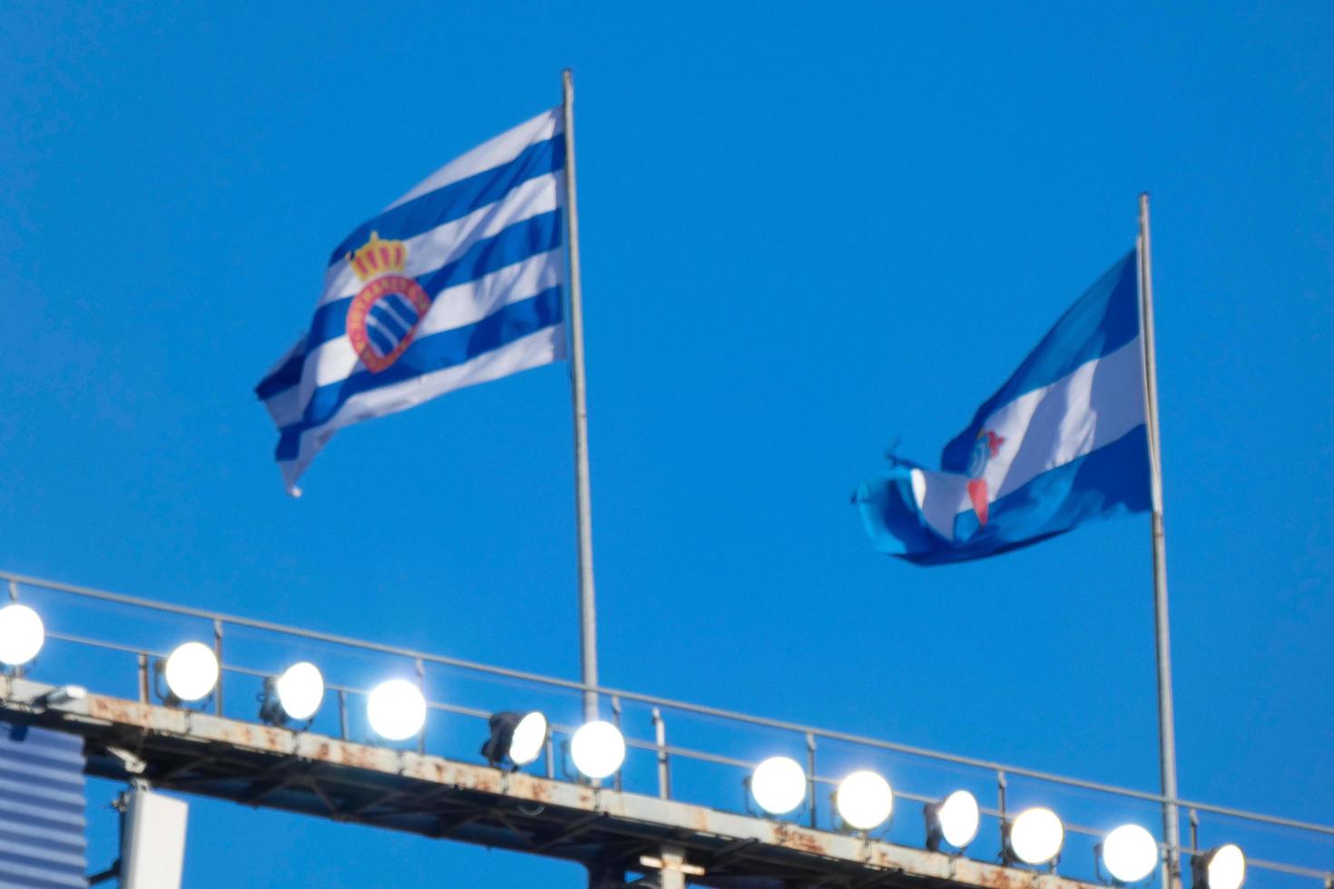 Flags of different countries and sports teams, flags with different coloured stripes. photo