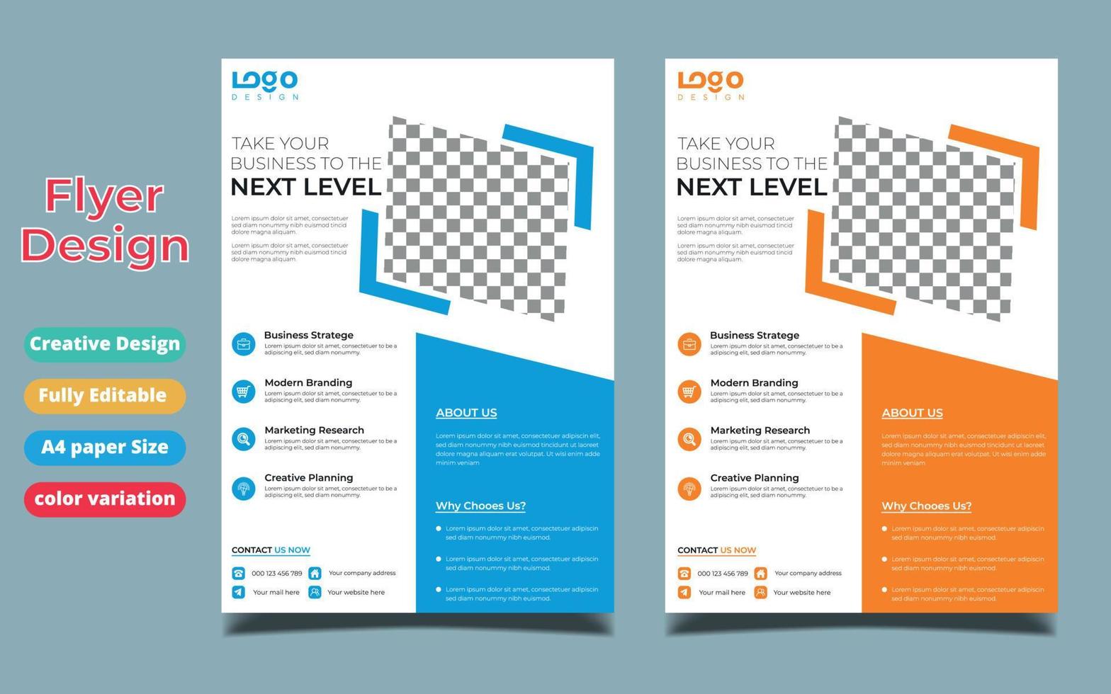 Business brochure flyer design layout template in A4 size, with blur background, vector