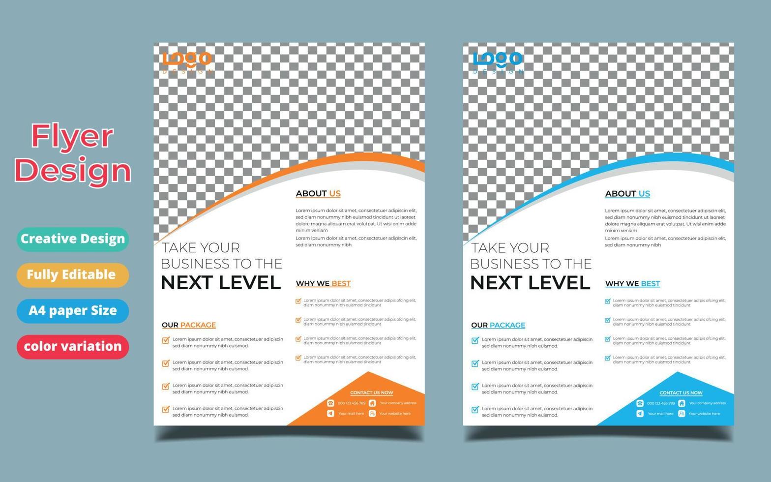 Flyer design. Business brochure template. Annual report cover. Booklet for education, advertisement, presentation, magazine page. a4 size vector illustration. Blue color