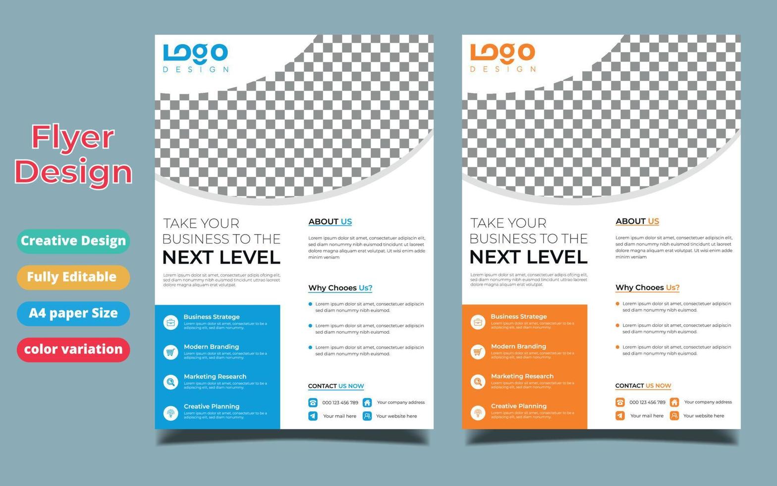 Business brochure flyer design layout template in A4 size, with blur background, vector