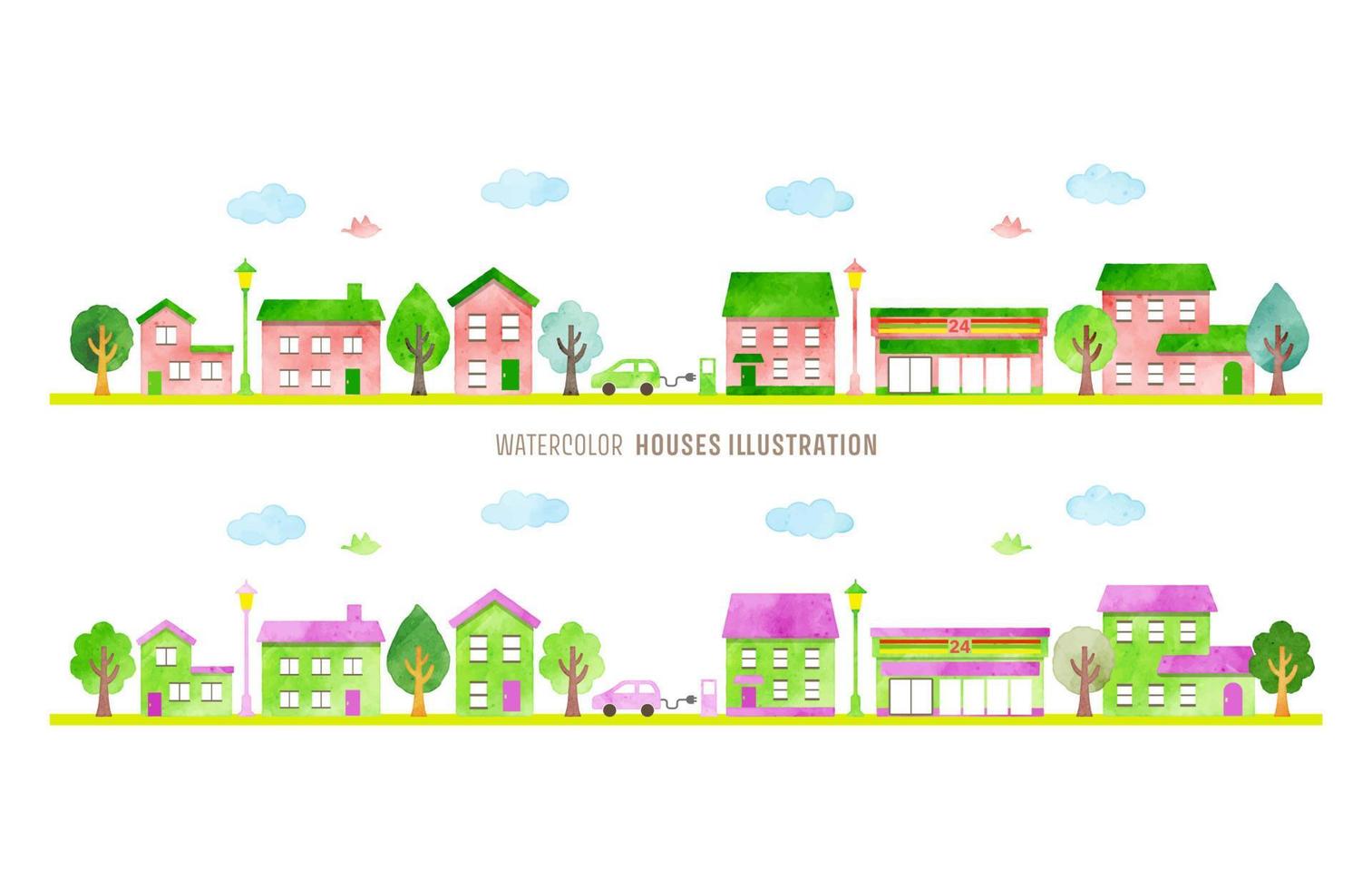 Set of buildings in cartoon style. Vector illustration isolated on white background.