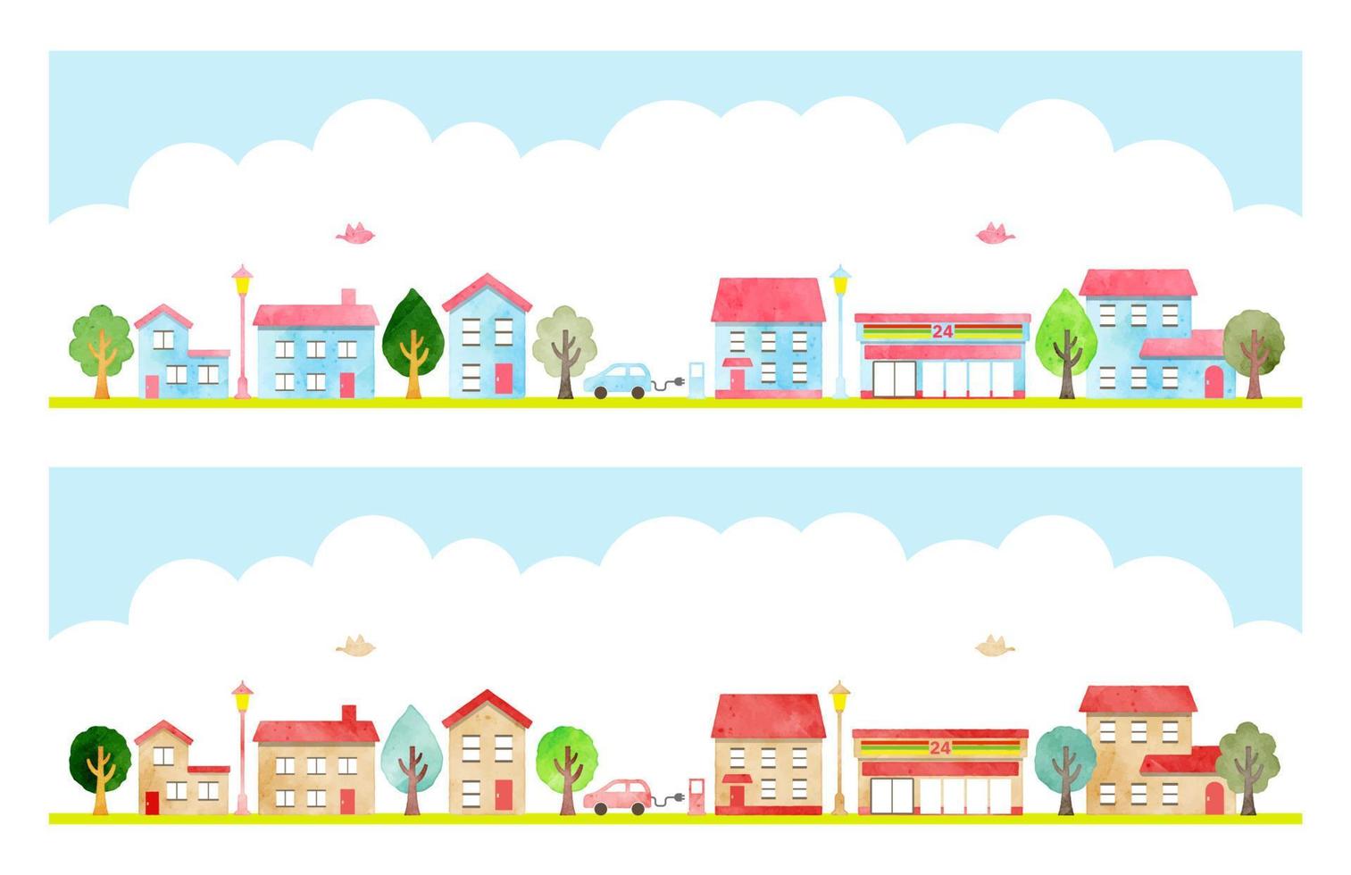 Set of buildings in cartoon style. Vector illustration isolated on white background.