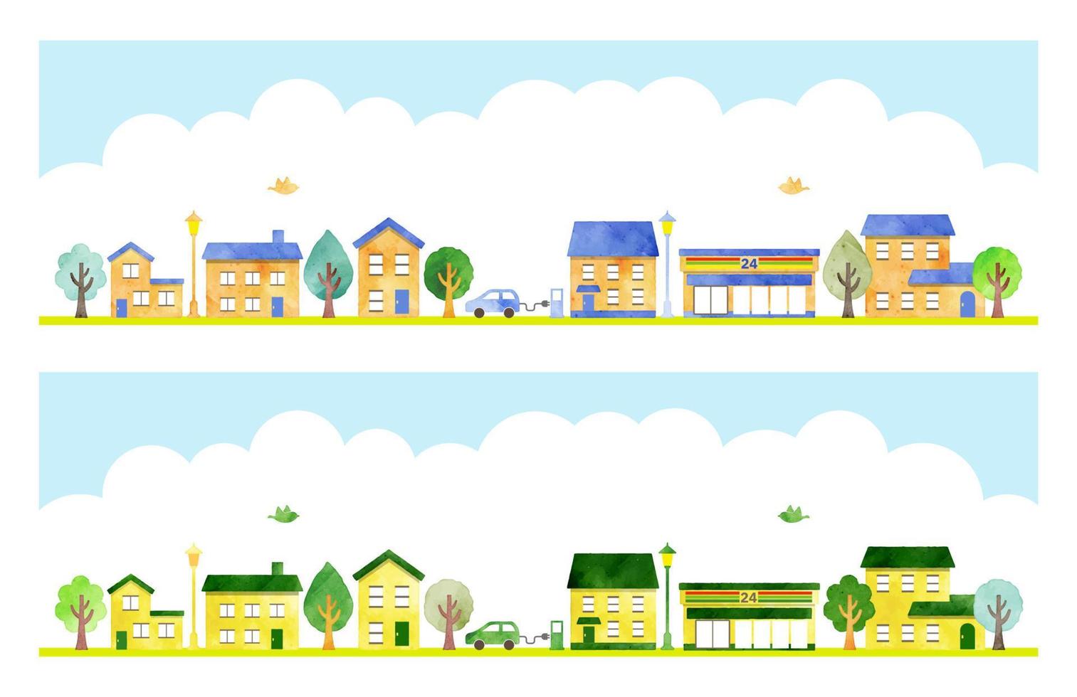 Set of buildings in cartoon style. Vector illustration isolated on white background.