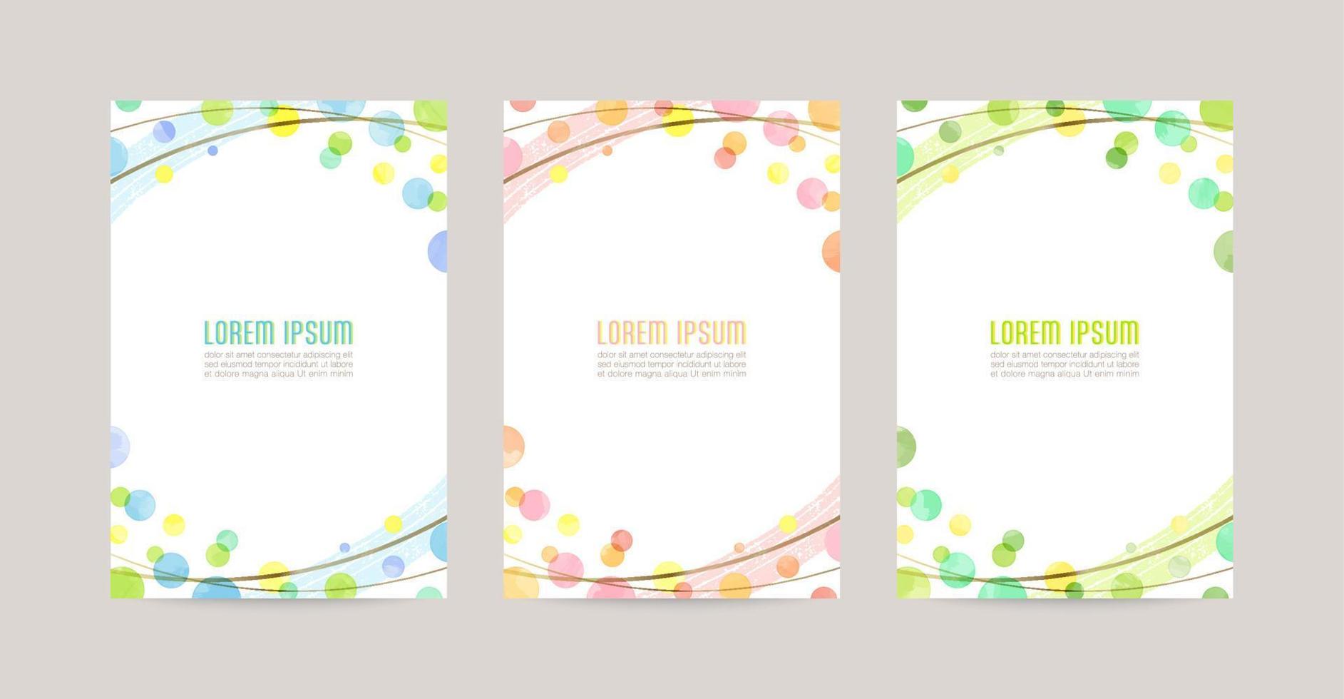 Vector card design template with colorful watercolor bubbles, gold lines